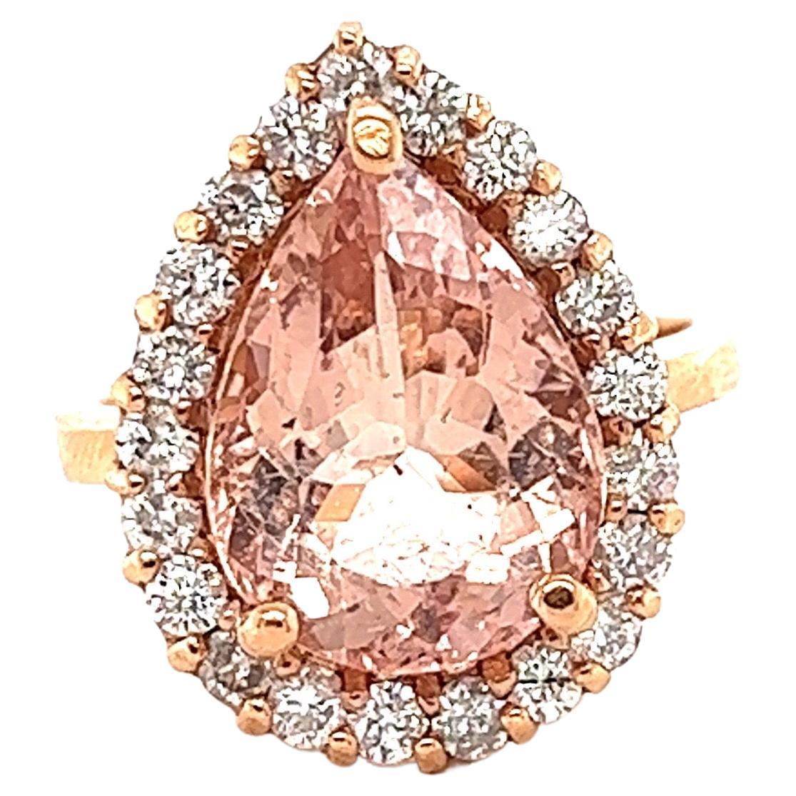 6.68 Carat Morganite Diamond 14 Karat Yellow Gold Cocktail Ring For Sale