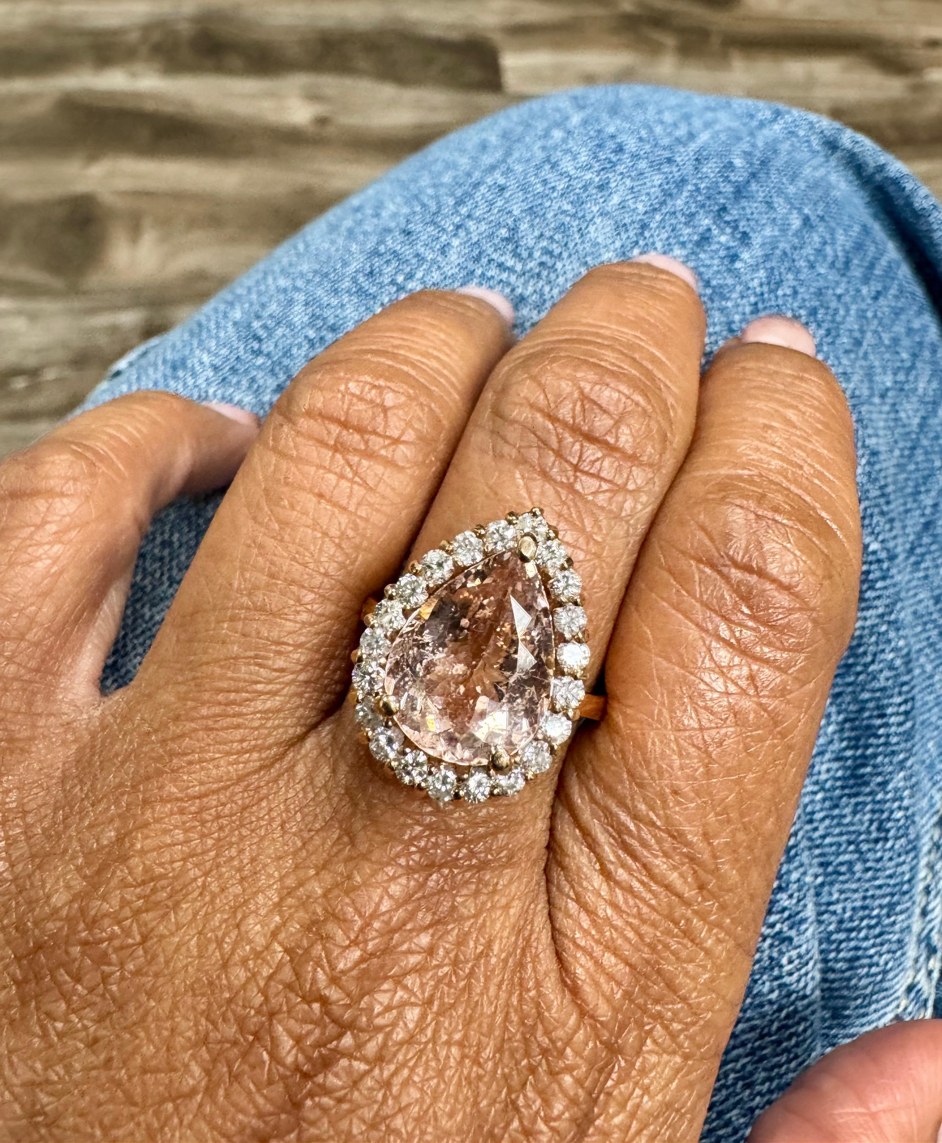 Bague de cocktail en or jaune 14 carats, Morgane naturelle 6,68 carats, diamant en vente 4