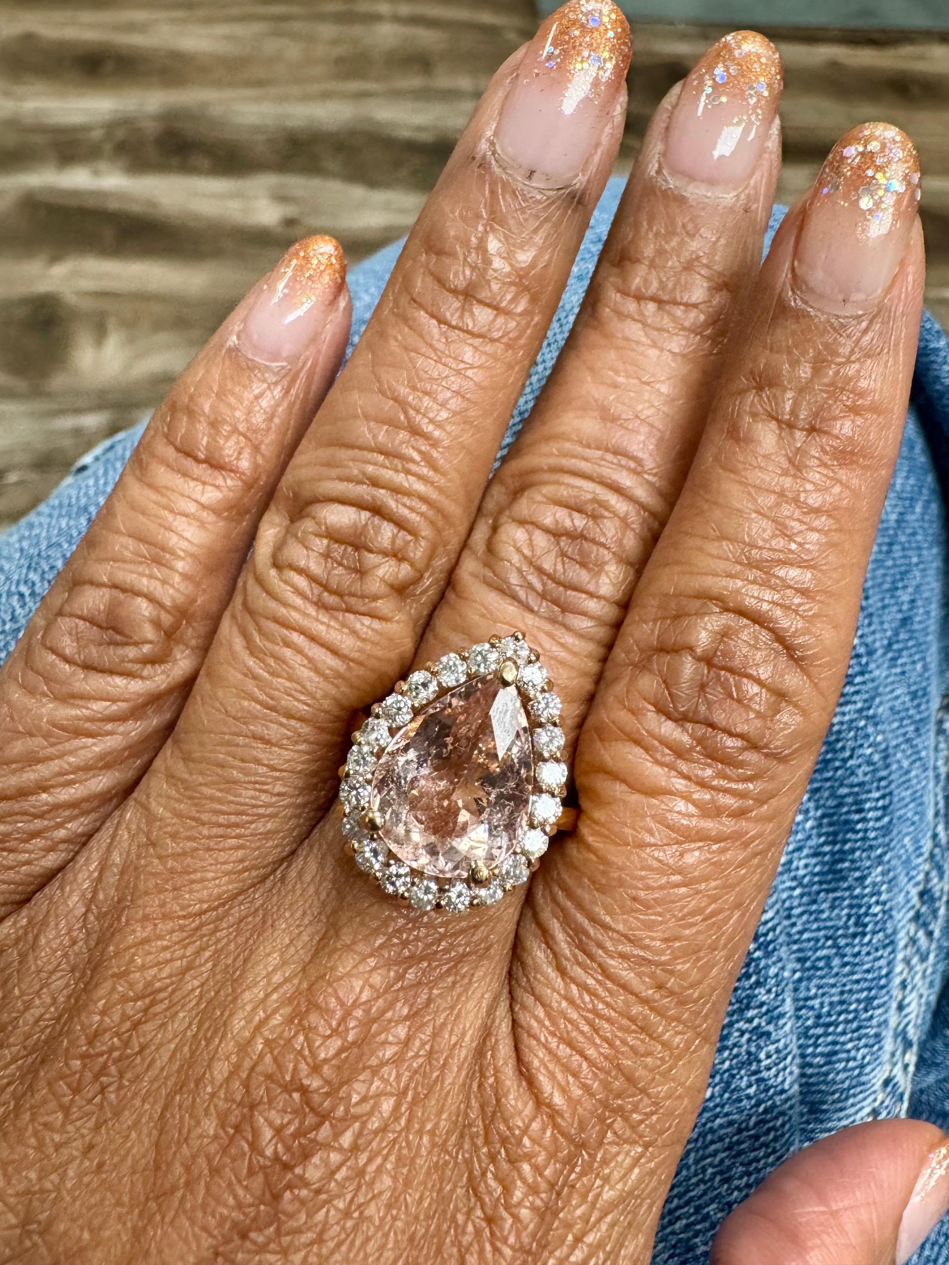 Bague de cocktail en or jaune 14 carats, Morgane naturelle 6,68 carats, diamant en vente 5