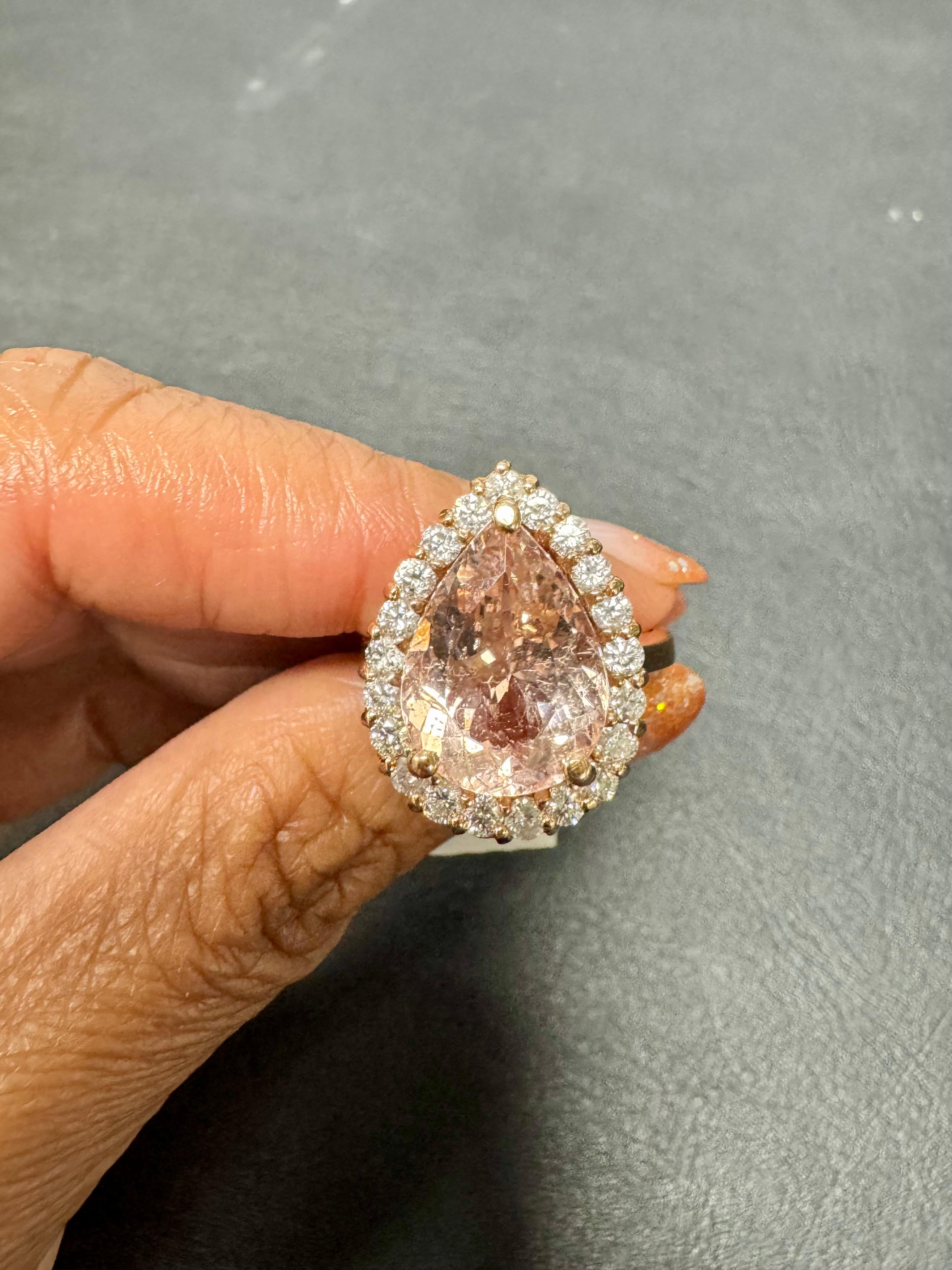 Bague de cocktail en or jaune 14 carats, Morgane naturelle 6,68 carats, diamant en vente 7