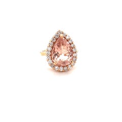 6.68 Carat Natural Morganite Diamond 14 Karat Yellow Gold Cocktail Ring