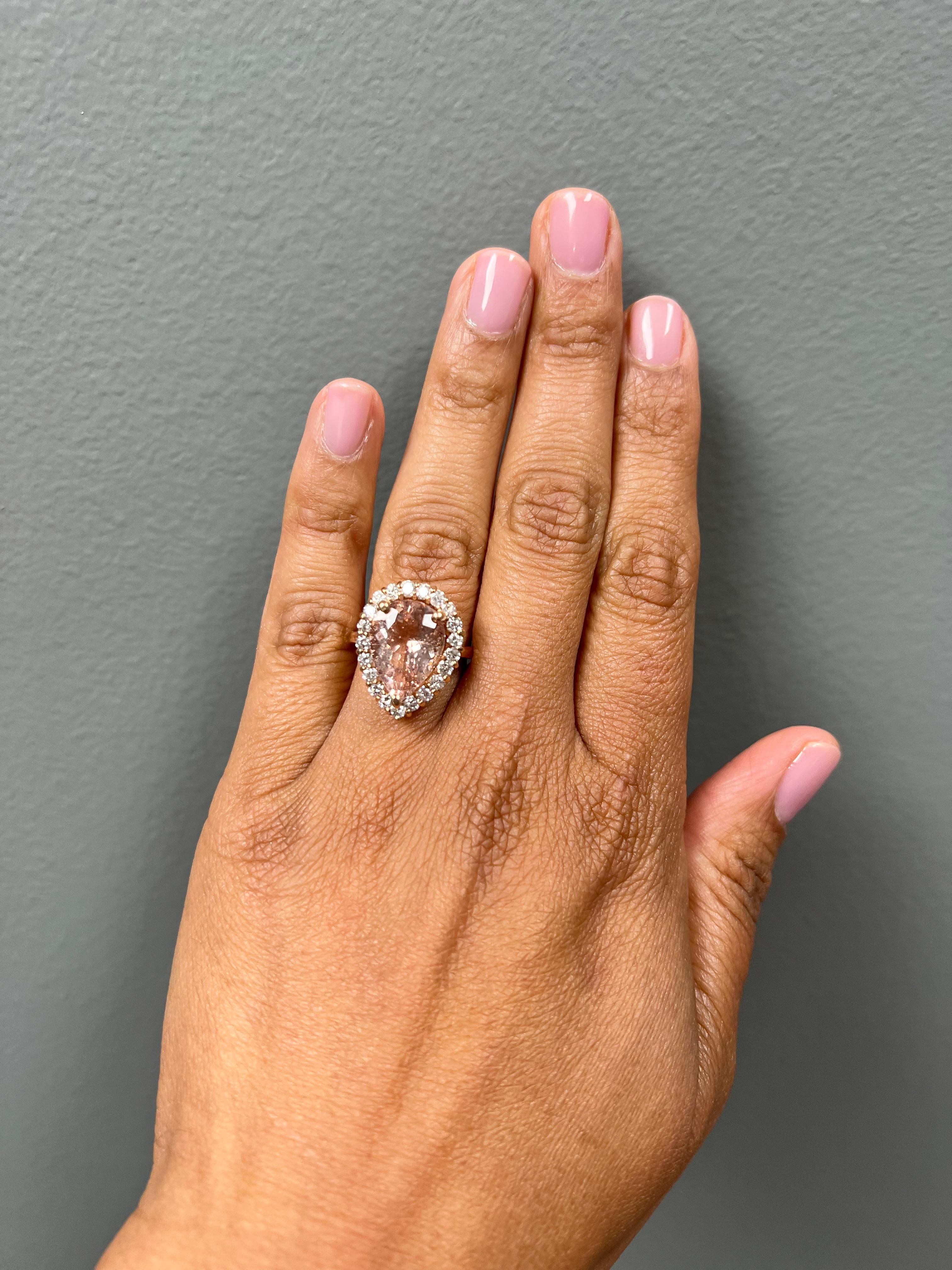 Taille poire Bague de cocktail en or jaune 14 carats, Morgane naturelle 6,68 carats, diamant en vente