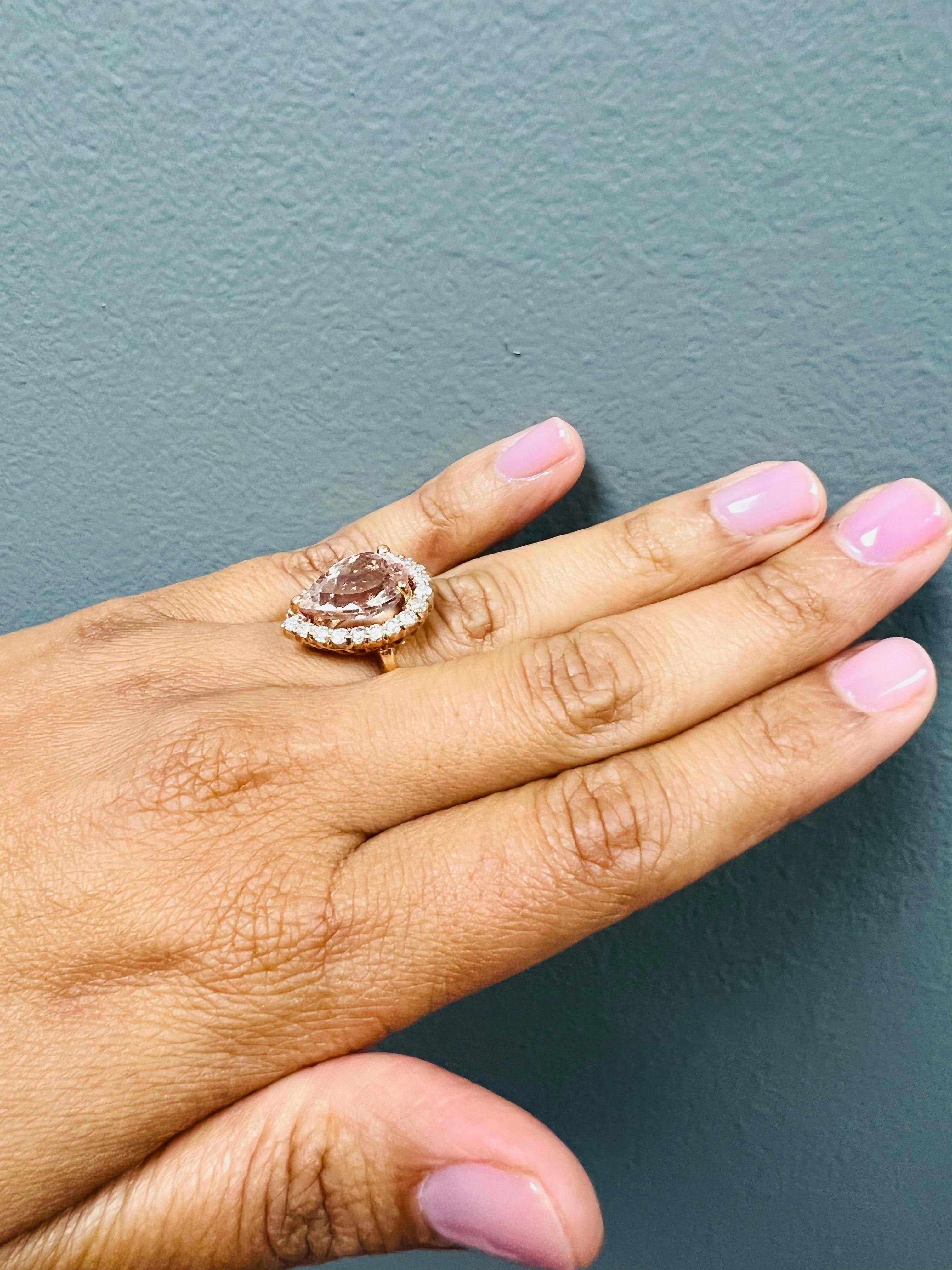 Bague de cocktail en or jaune 14 carats, Morgane naturelle 6,68 carats, diamant Neuf - En vente à Los Angeles, CA