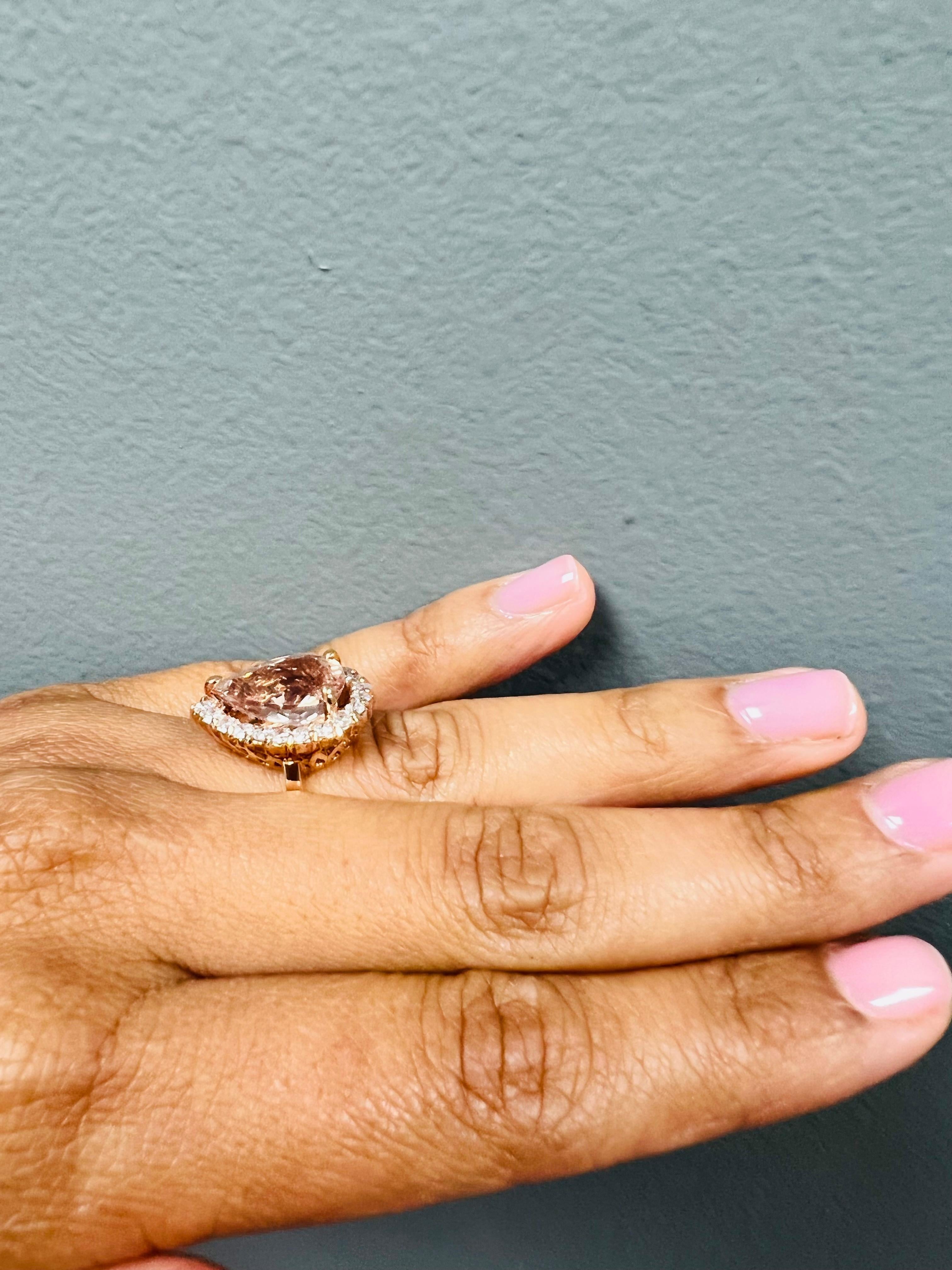 Bague de cocktail en or jaune 14 carats, Morgane naturelle 6,68 carats, diamant Pour femmes en vente