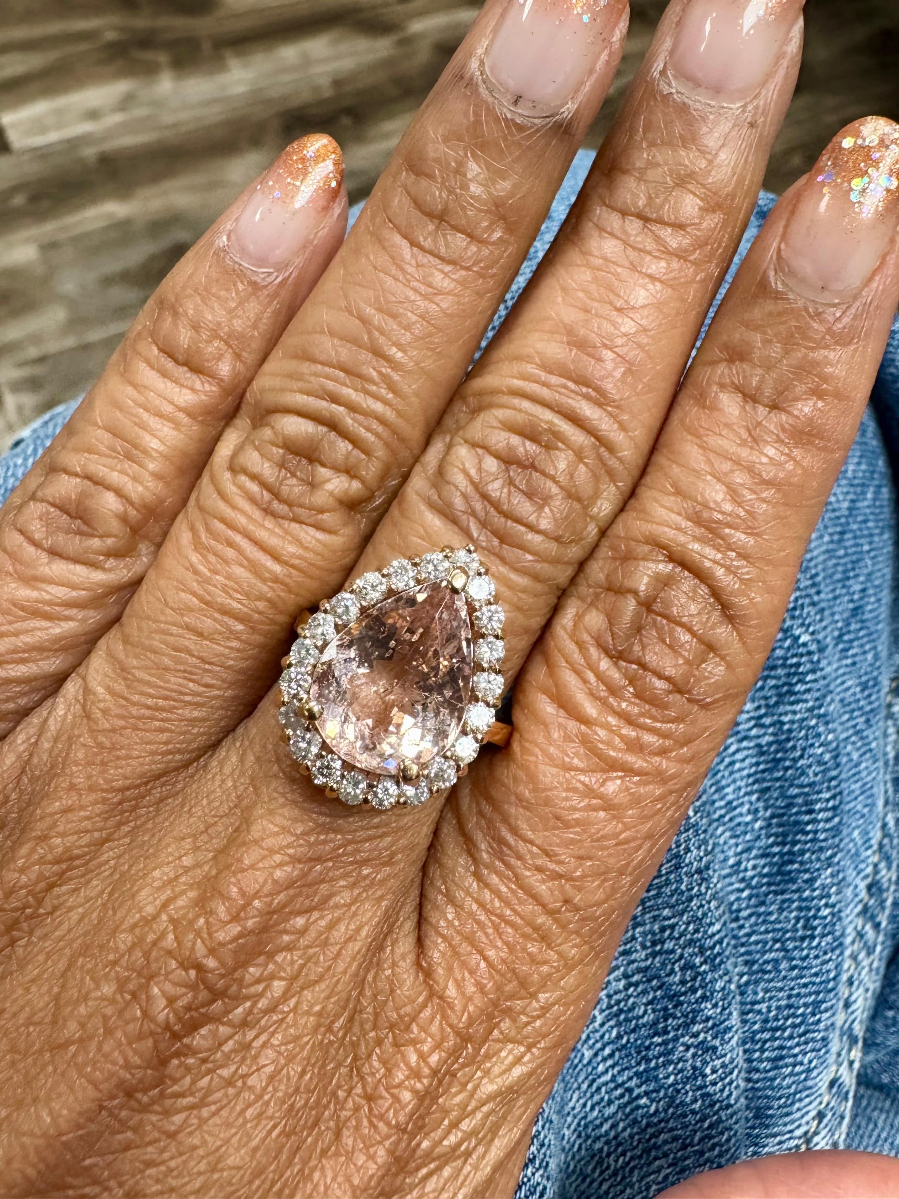 Bague de cocktail en or jaune 14 carats, Morgane naturelle 6,68 carats, diamant en vente 2