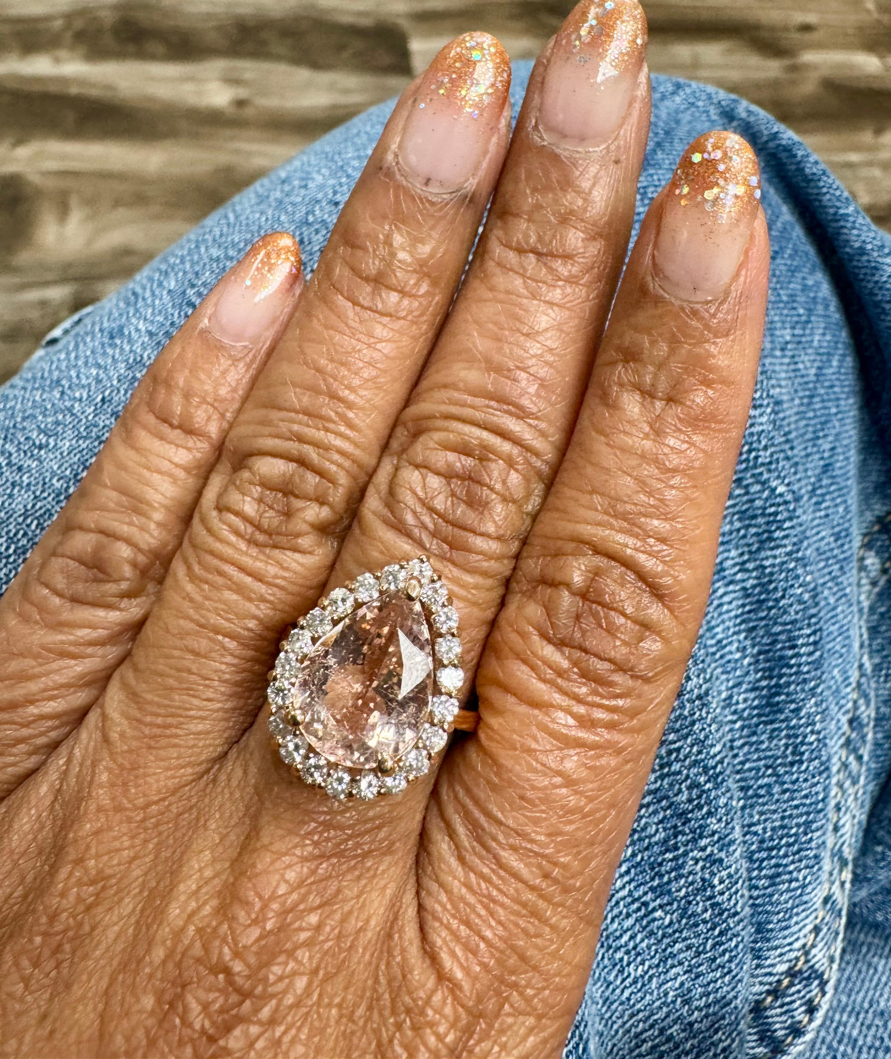 Bague de cocktail en or jaune 14 carats, Morgane naturelle 6,68 carats, diamant en vente 3