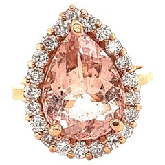 6.68 Carat Natural Morganite Diamond 14 Karat Yellow Gold Cocktail Ring