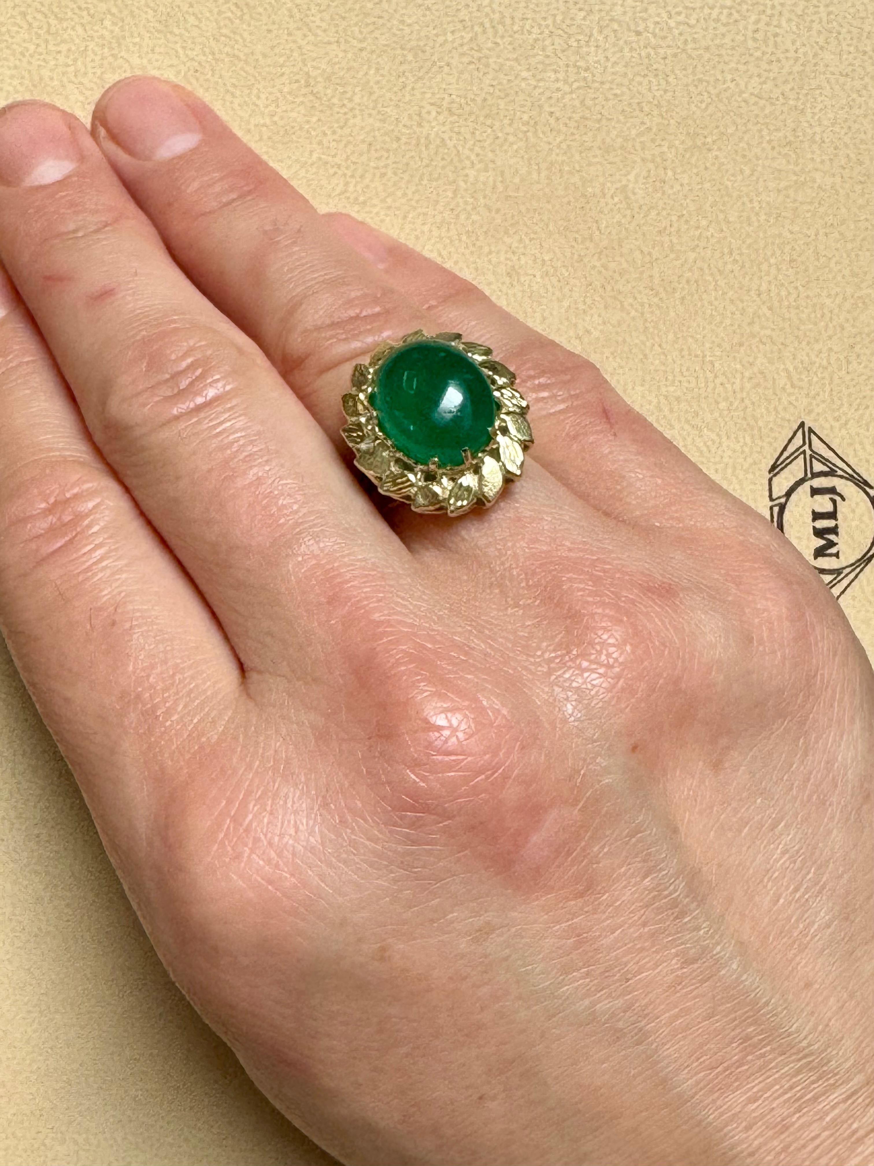 6.68 Carat Zambian Emerald Cabochon Cocktail Ring 14 Karat Yellow Gold For Sale 12