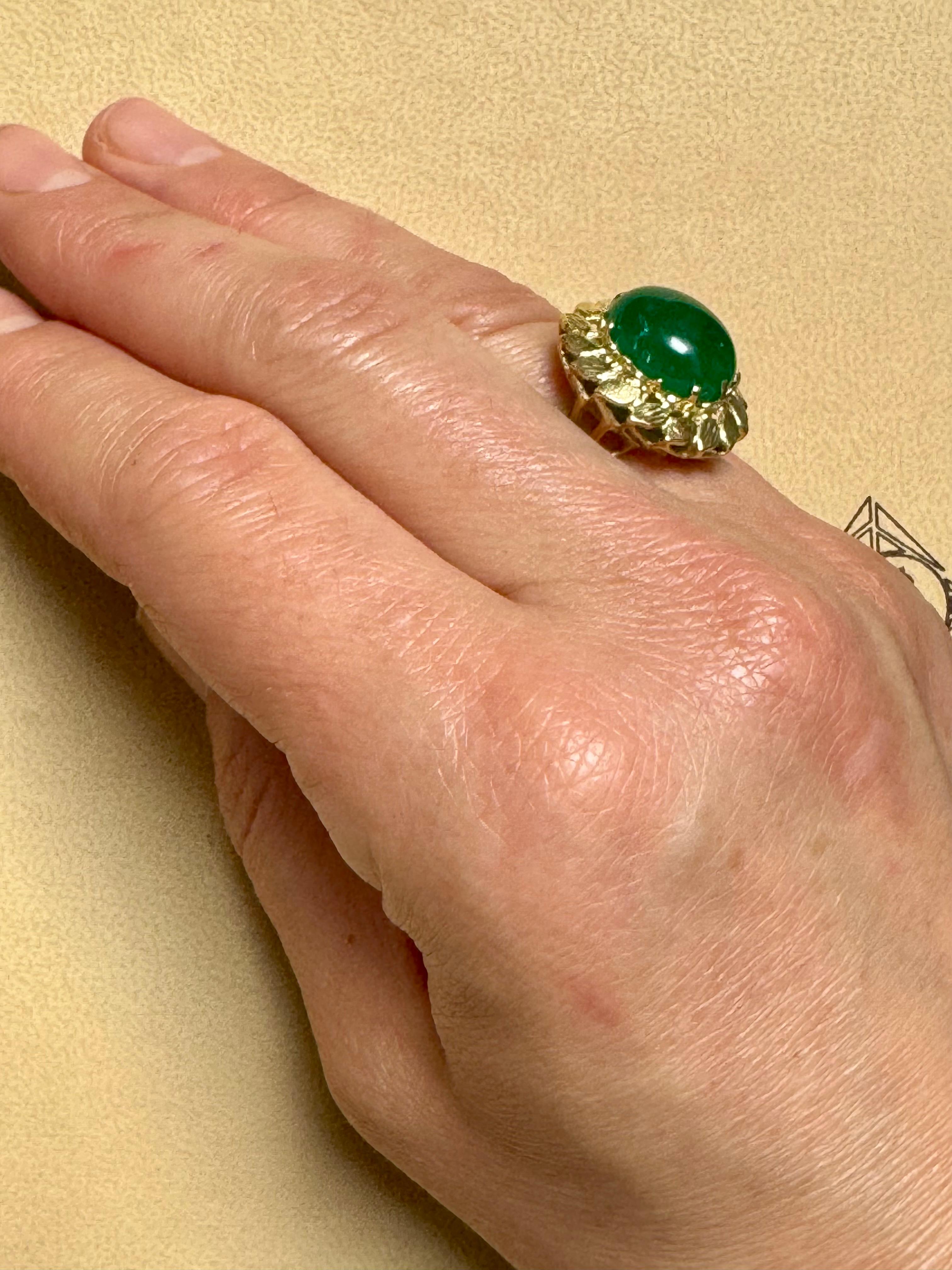 6.68 Carat Zambian Emerald Cabochon Cocktail Ring 14 Karat Yellow Gold For Sale 13