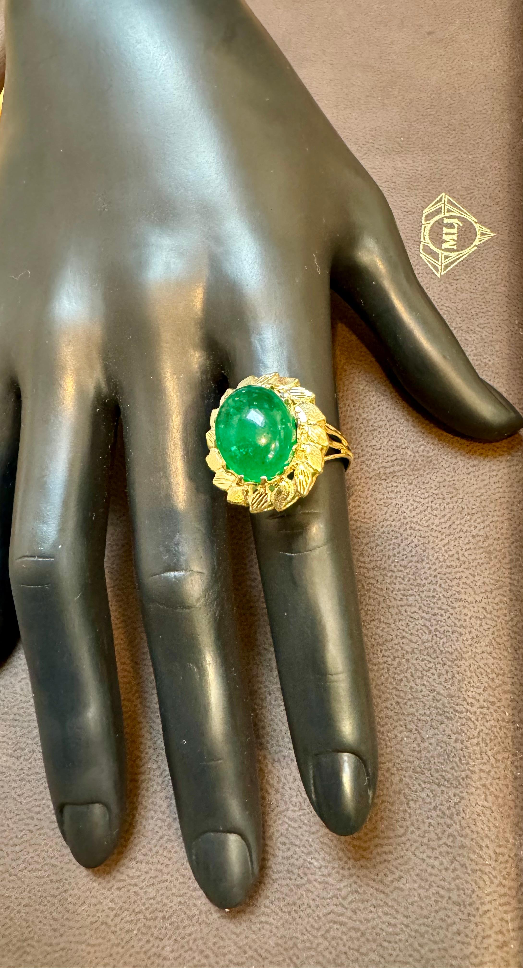 6.68 Carat Zambian Emerald Cabochon Cocktail Ring 14 Karat Yellow Gold For Sale 2