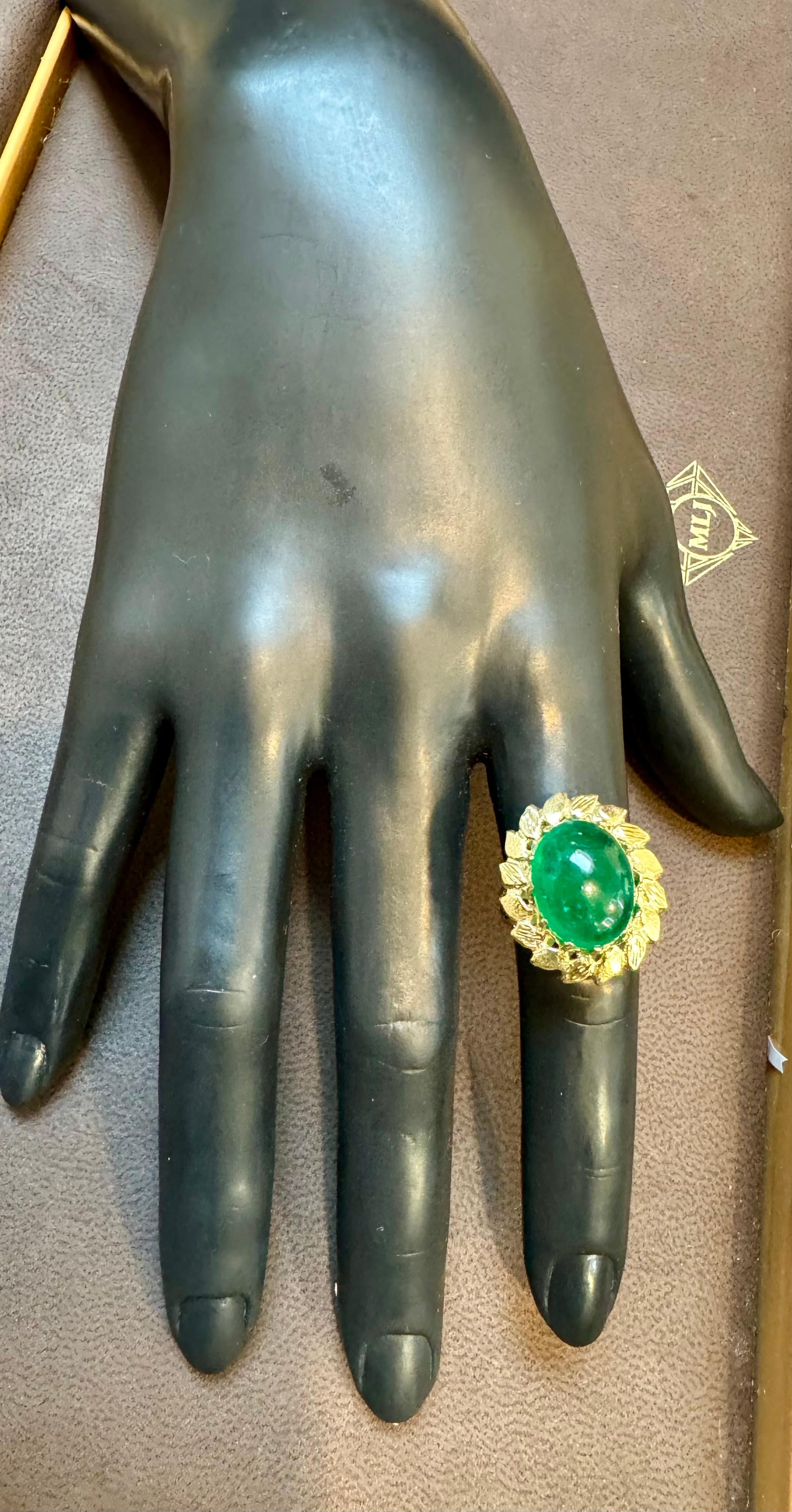 6.68 Carat Zambian Emerald Cabochon Cocktail Ring 14 Karat Yellow Gold For Sale 3