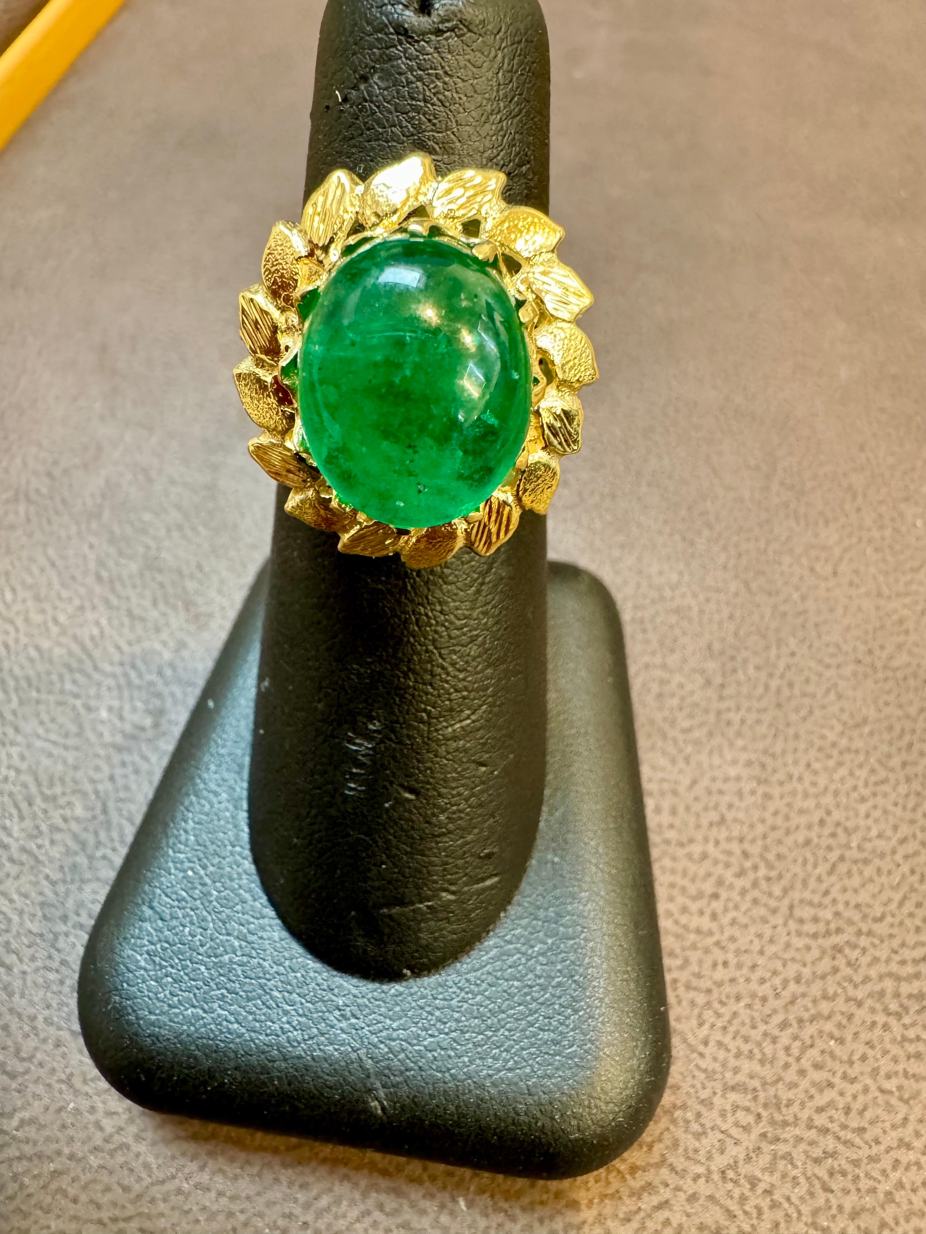 6.68 Carat Zambian Emerald Cabochon Cocktail Ring 14 Karat Yellow Gold For Sale 4