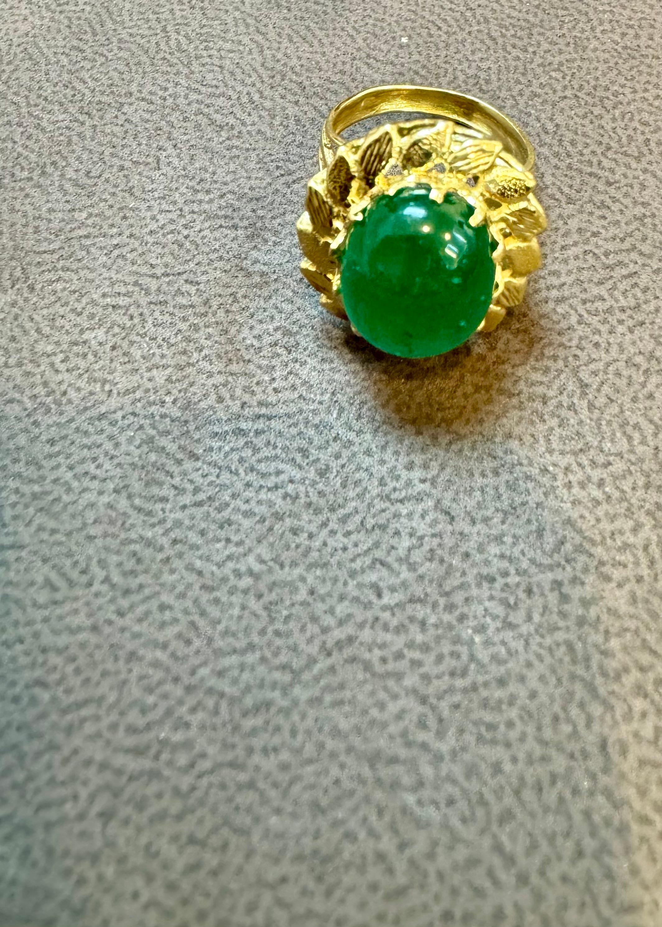 6.68 Carat Zambian Emerald Cabochon Cocktail Ring 14 Karat Yellow Gold For Sale 5