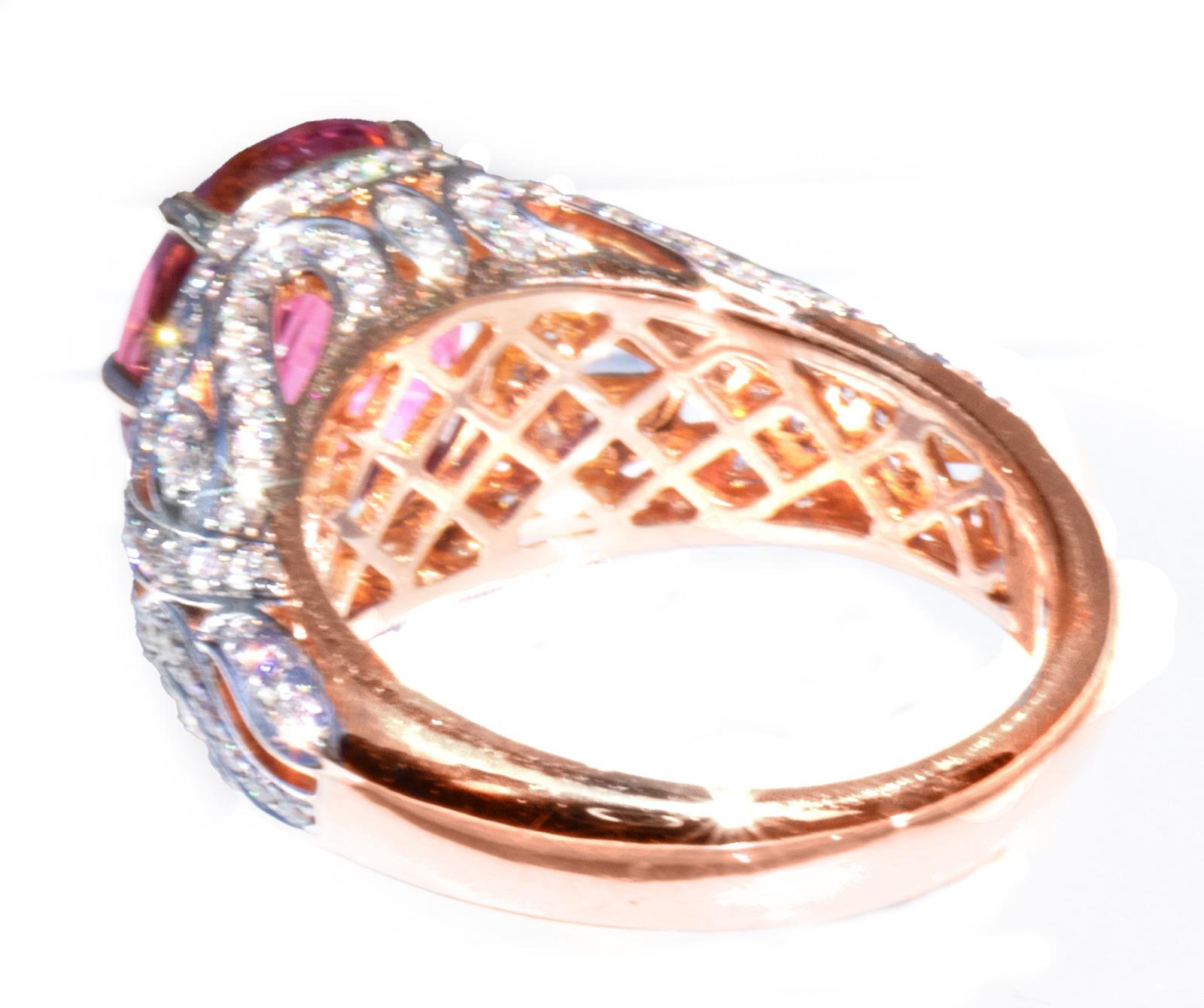 Contemporary 6.68 ct. Rose Pink Paraiba Tourmaline & Diamond Ring 18K