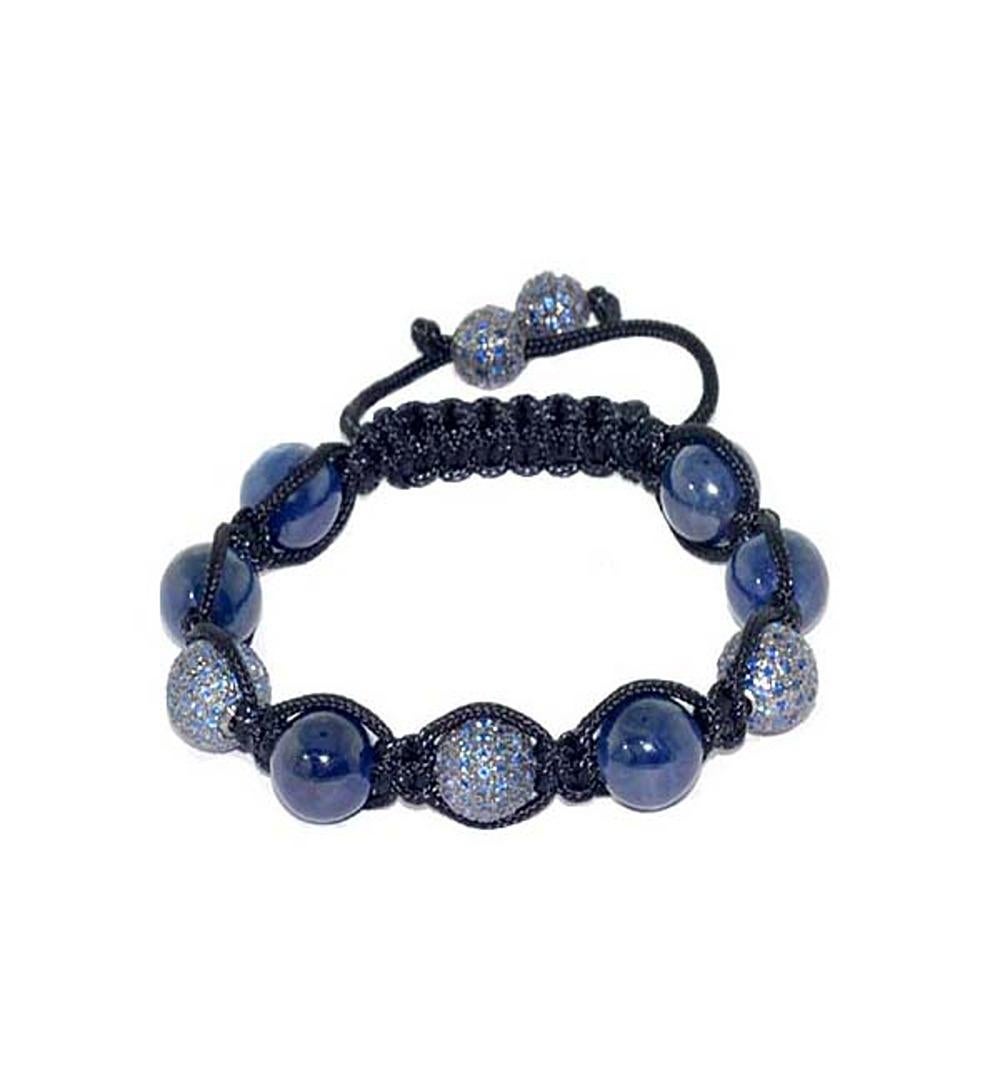 66.80ct Pave Blue Sapphire Bead Macrame Silver Bracelet For Sale 1