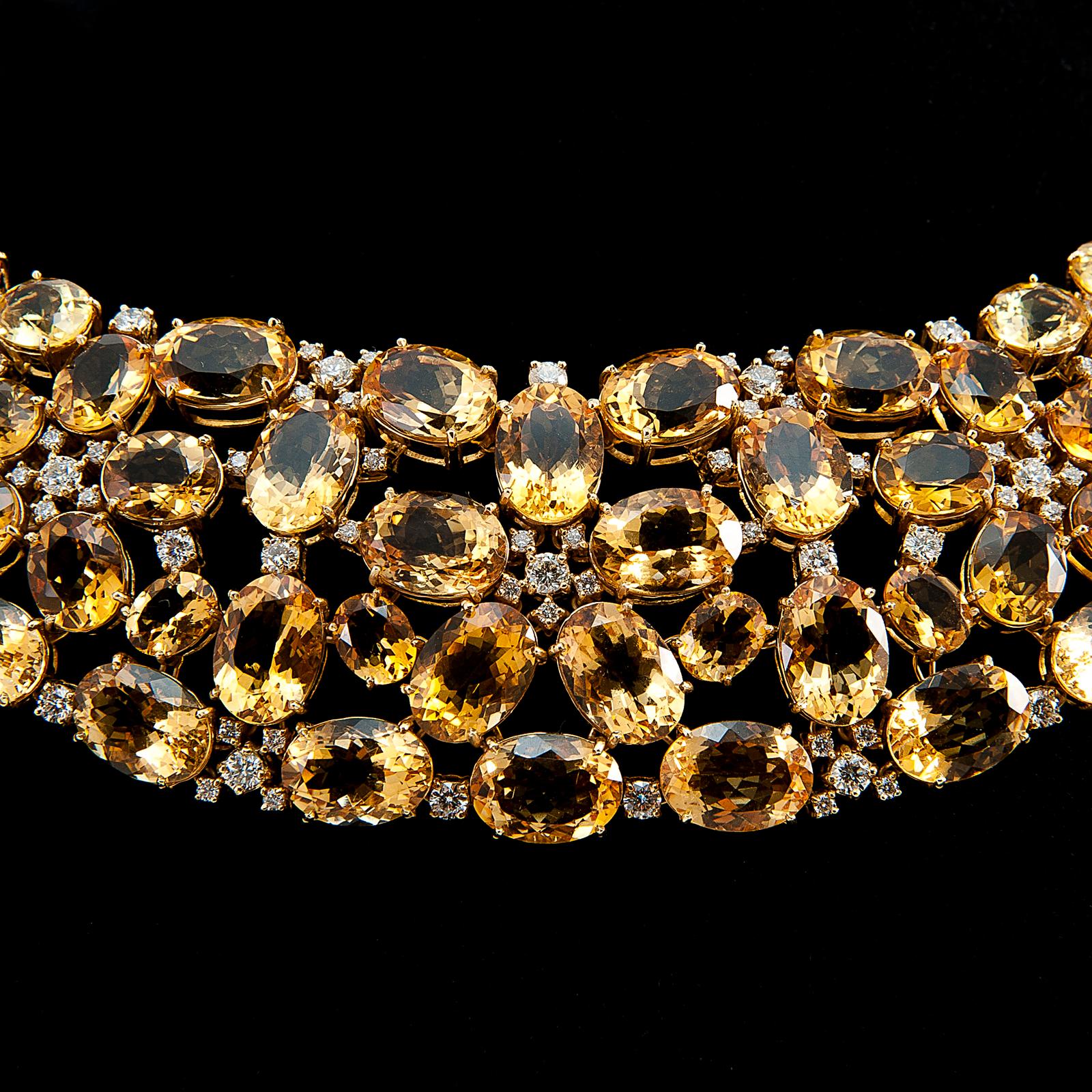 66.83ct Heliodor and Diamond 18-Karat Yellow Gold Necklace In New Condition For Sale In BEVERLY HILLS, CA