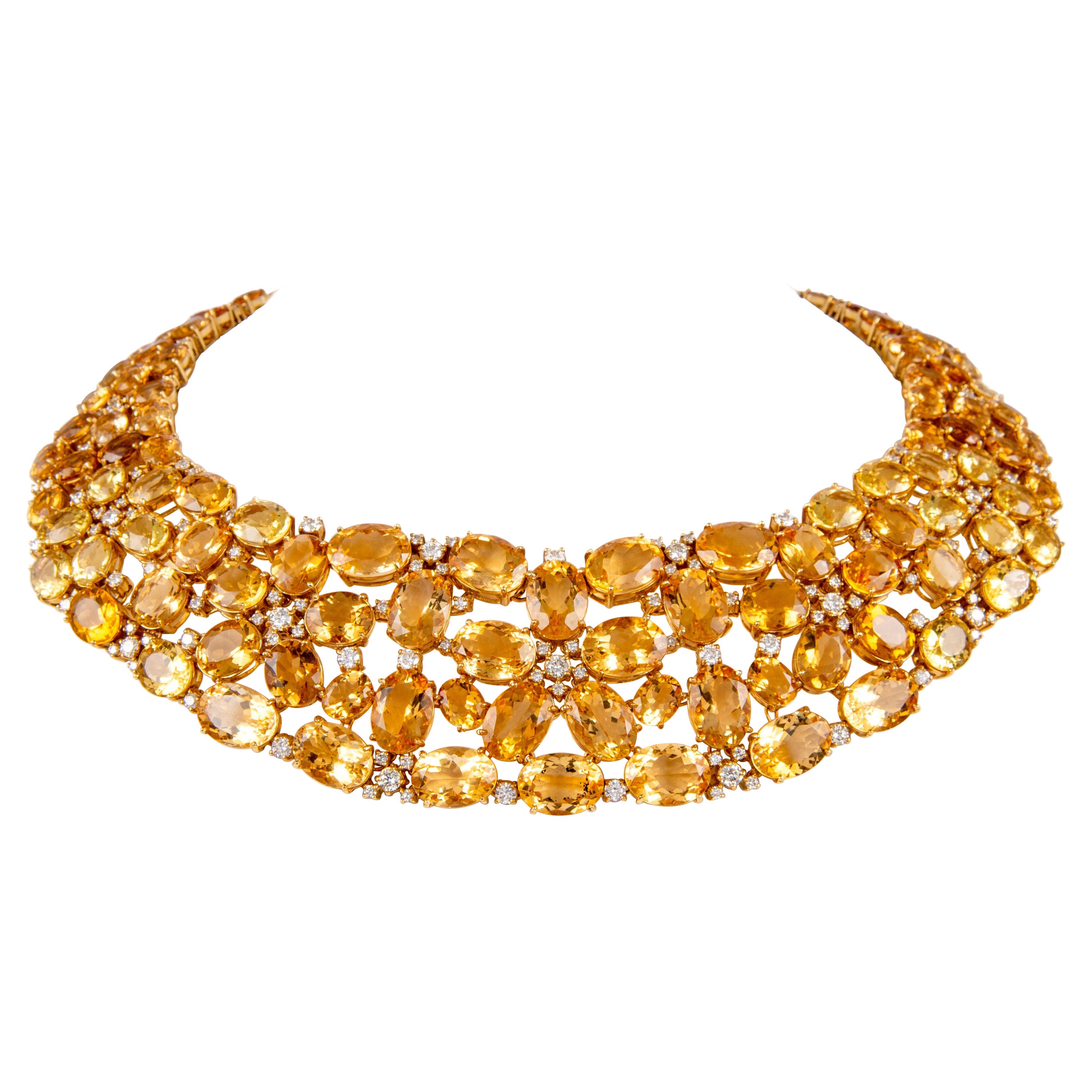 66.83ct Heliodor and Diamond 18-Karat Yellow Gold Necklace For Sale