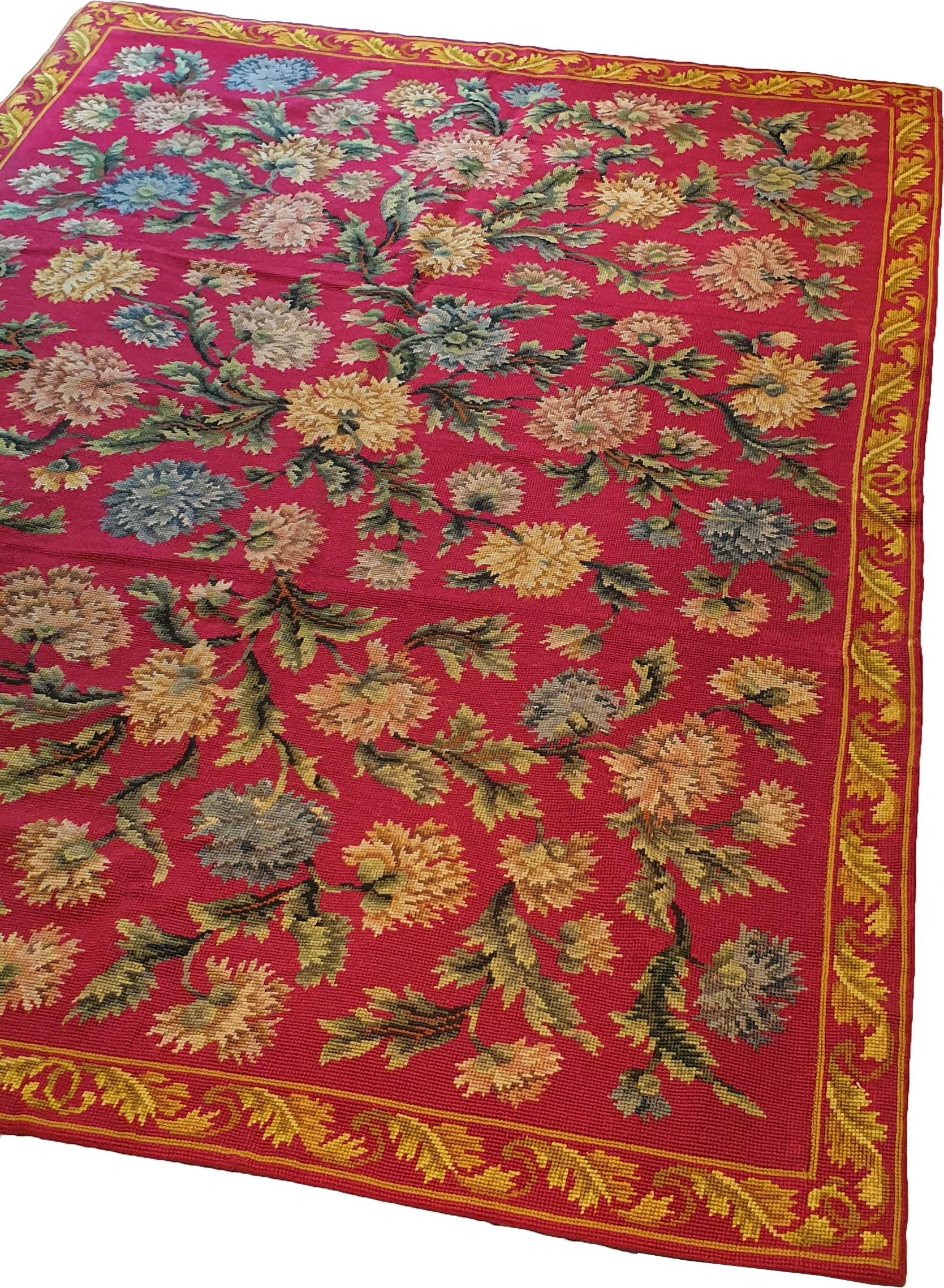 669 - 19th century needlepoint rug floral.