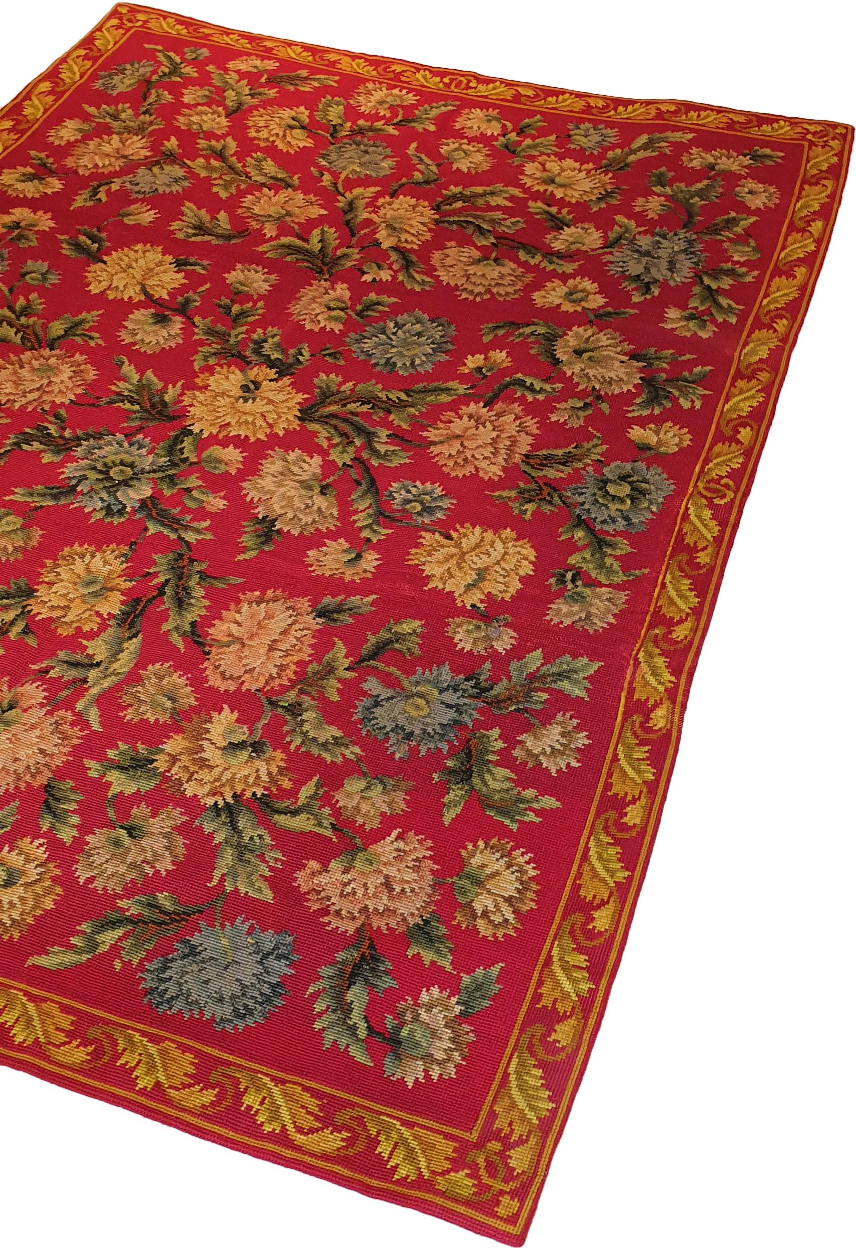 Aubusson 669 -  19th Century Needlepoint Rug Floral For Sale