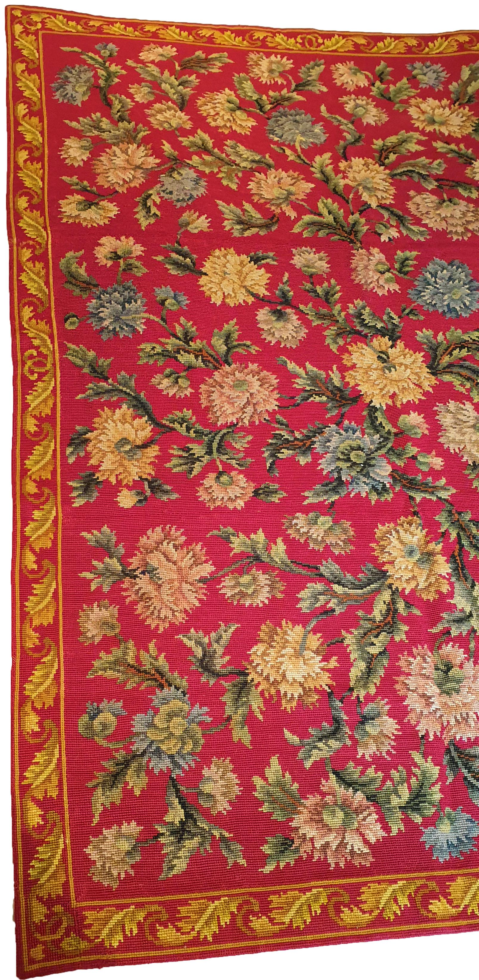 French 669 -  19th Century Needlepoint Rug Floral For Sale