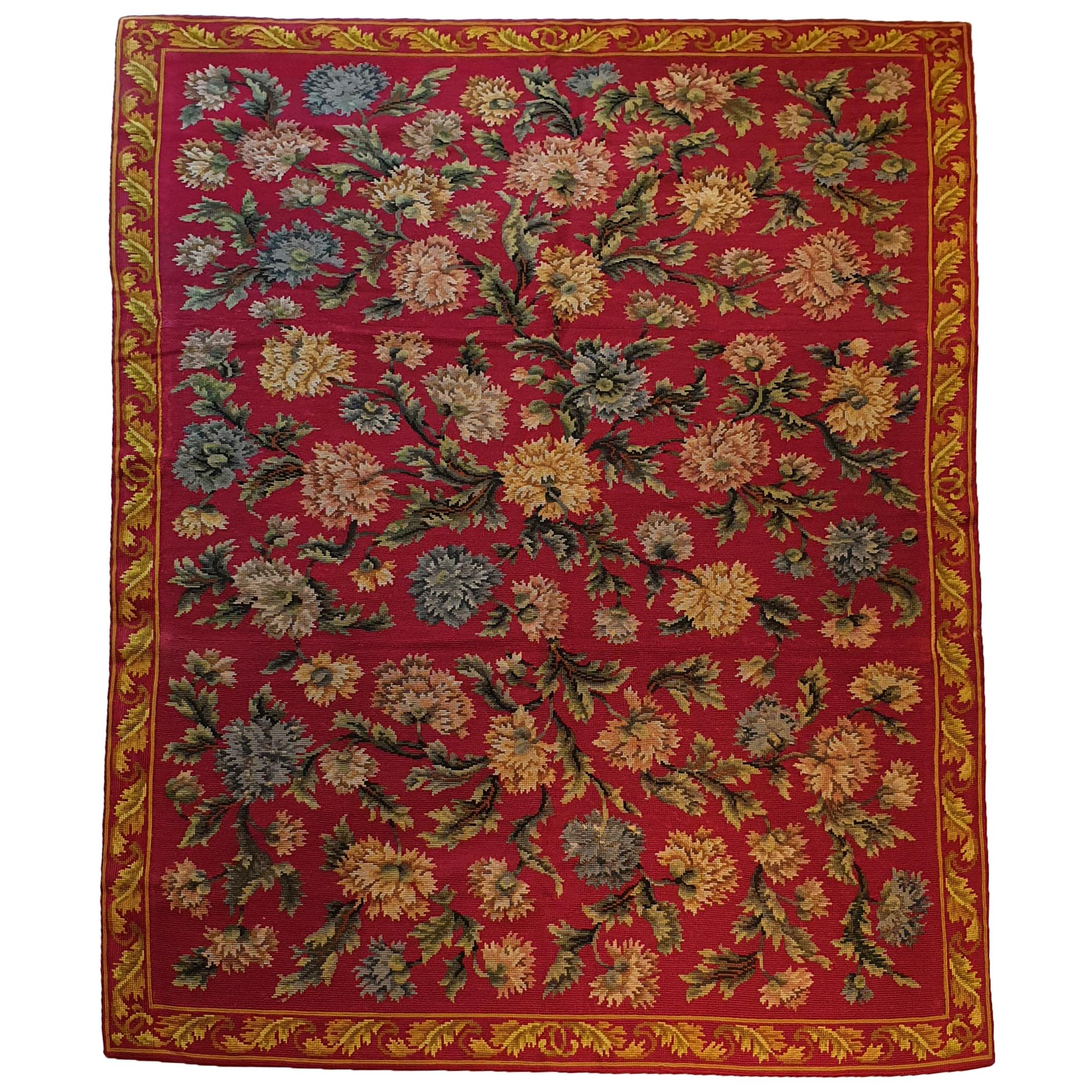 669 -  19th Century Needlepoint Rug Floral For Sale