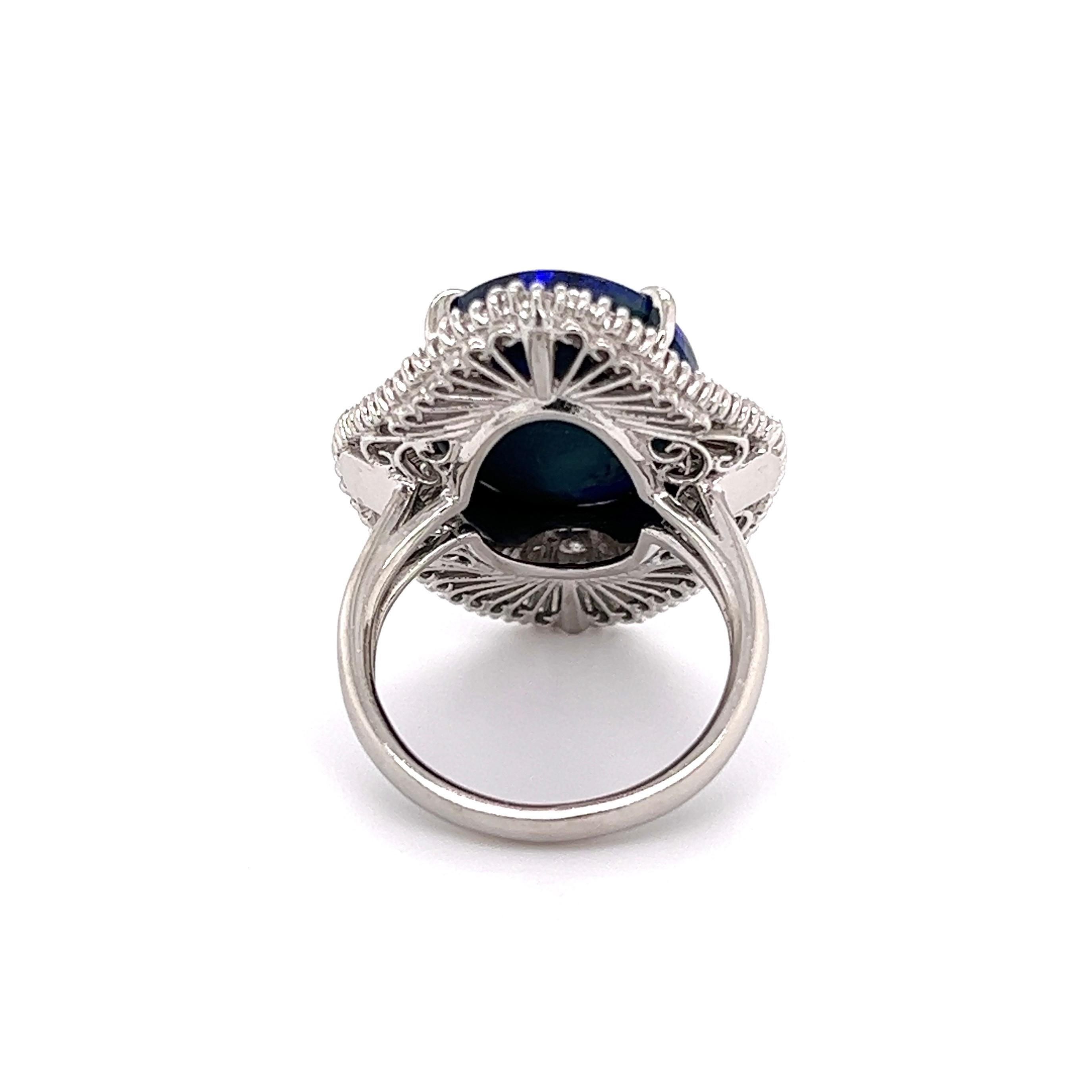 Mixed Cut 6.69 Carat Black Opal and Diamond Platinum Cocktail Ring Estate Fine Jewelry For Sale