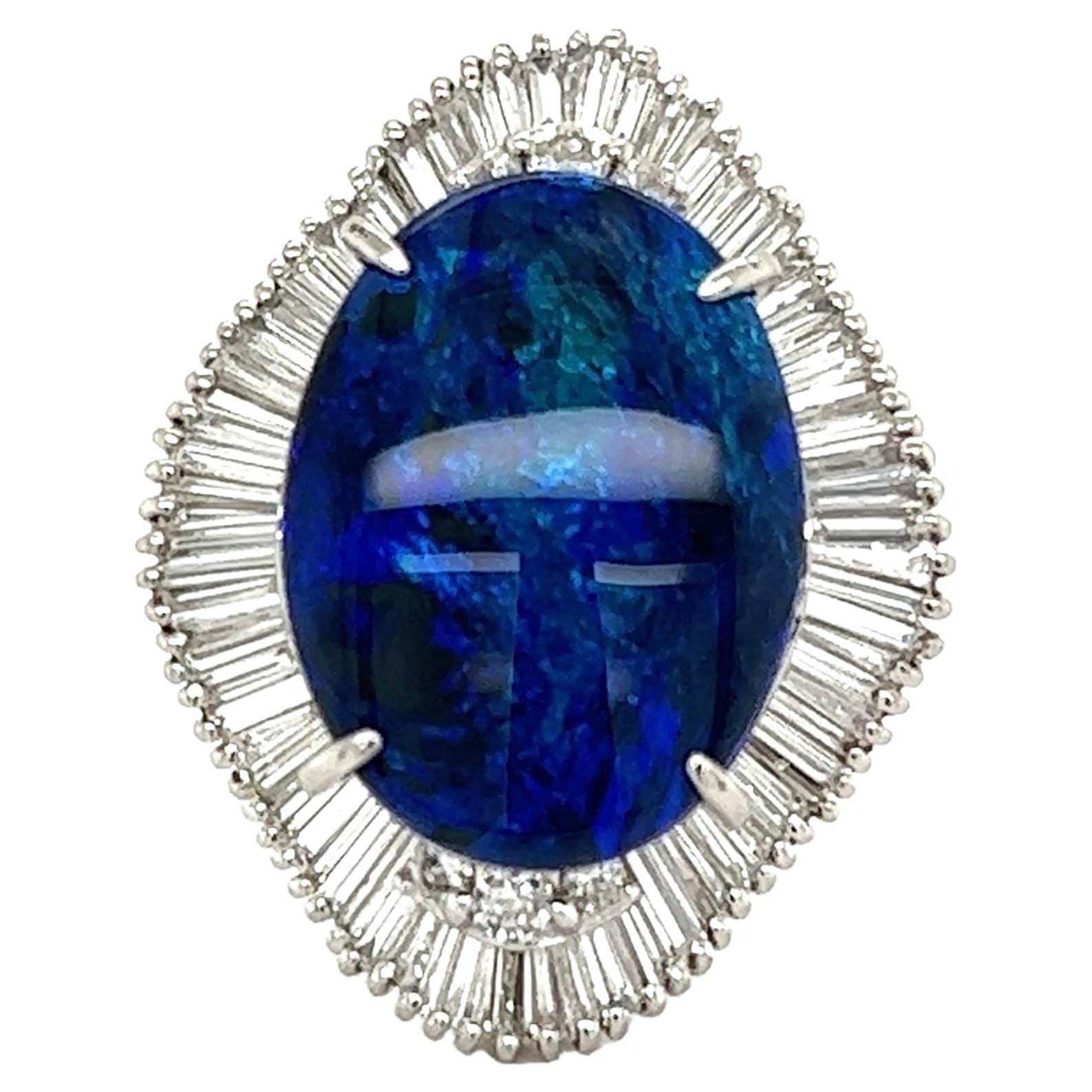 6.69 Carat Black Opal and Diamond Platinum Cocktail Ring Estate Fine Jewelry