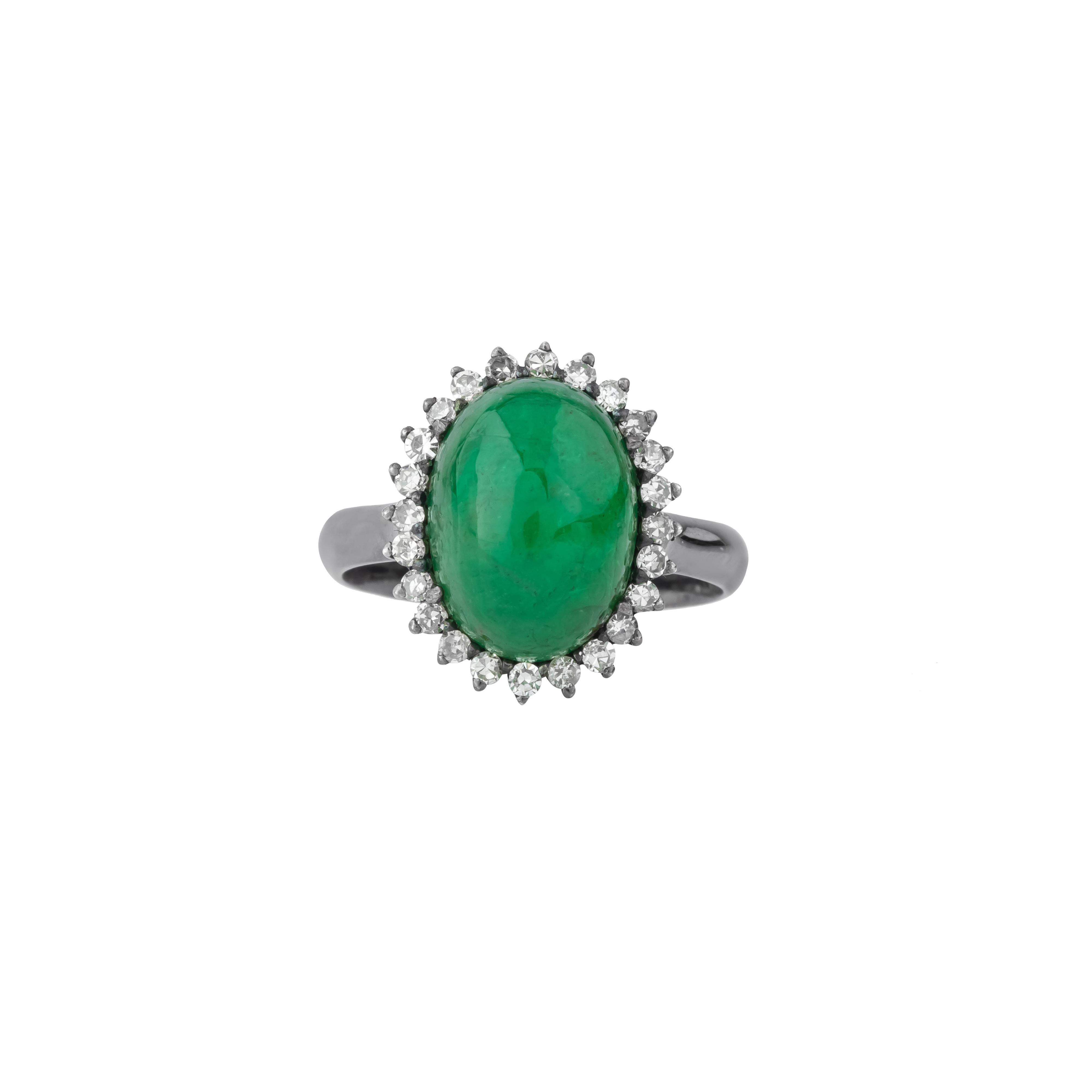 Anillo solitario de diamantes y esmeraldas de 6,69 quilates Moderno en venta