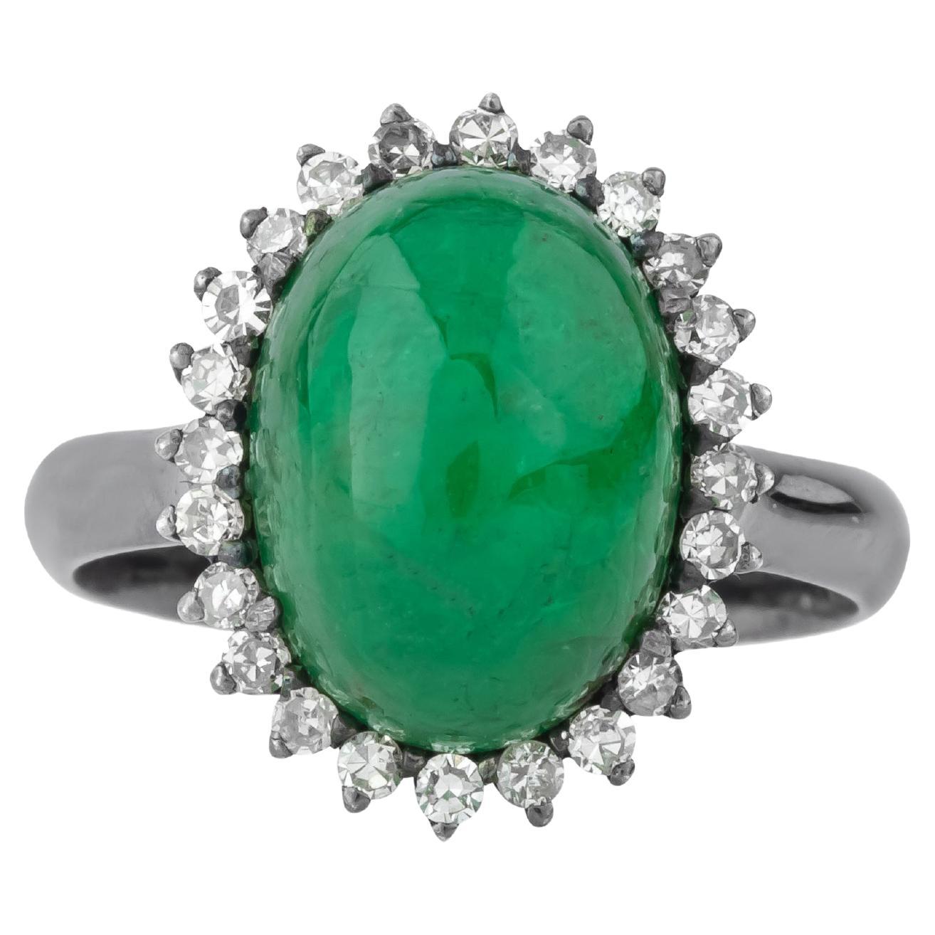 Anillo solitario de diamantes y esmeraldas de 6,69 quilates en venta