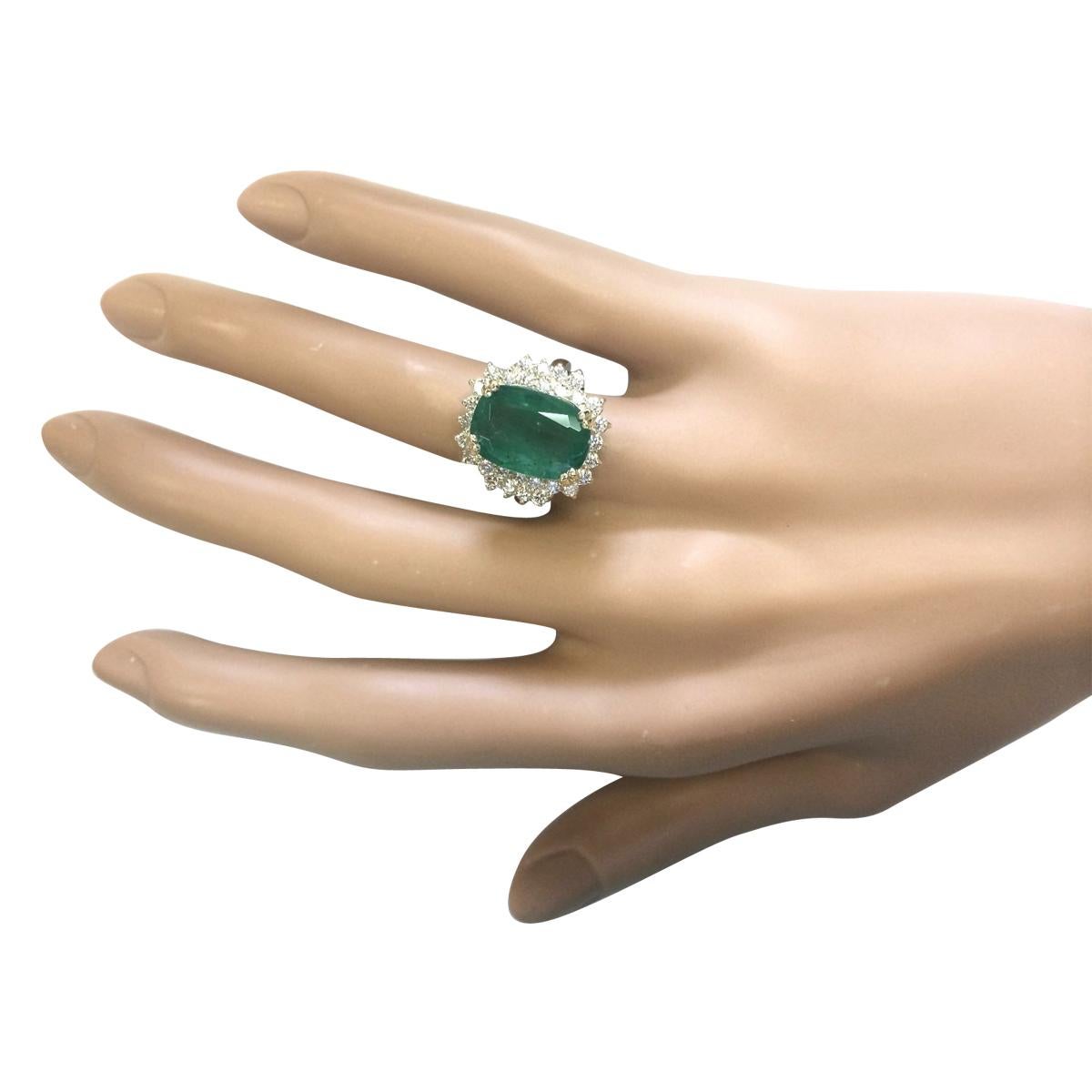 Cushion Cut Exquisite Emerald Diamond Ring In 14 Karat Yellow Gold  For Sale
