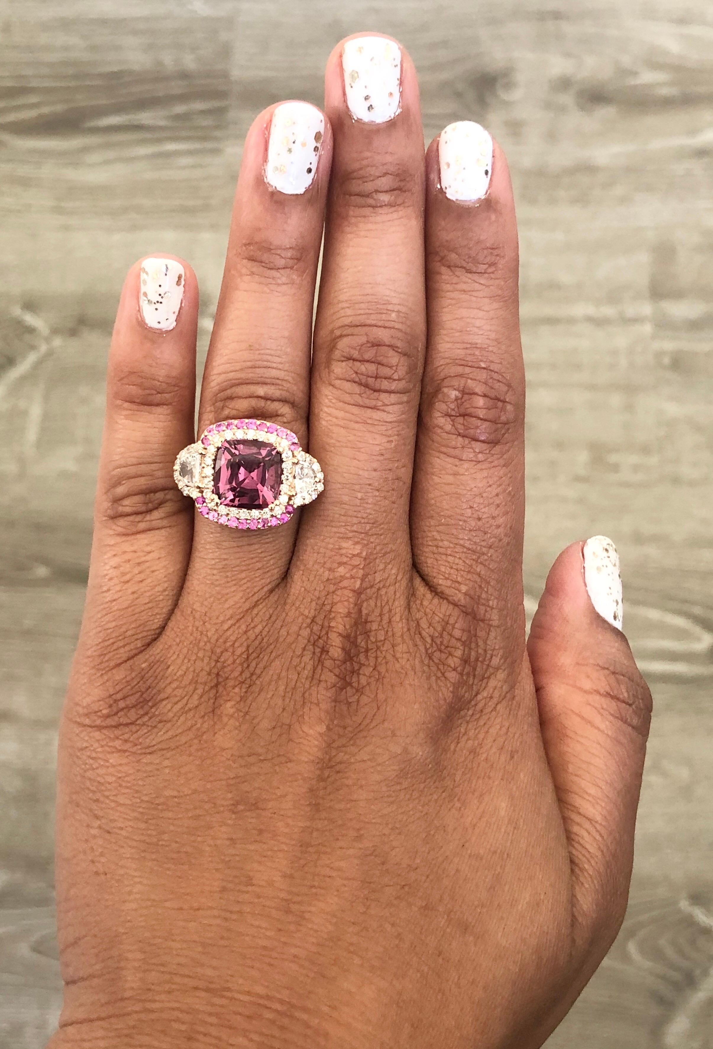 6.69 Carat No Heat Spinel Diamond 18 Karat Rose Gold GIA Certified Ring In New Condition In Los Angeles, CA