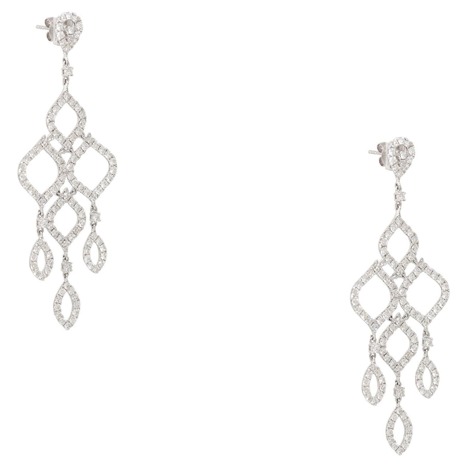 6.69 Carat Round Brilliant Diamond Chandelier Drop Earrings 18 Karat In Stock For Sale