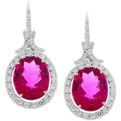 6.69 Carat Rubellite Tourmaline Diamond Earrings in 18 Karat White Gold