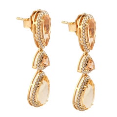 6.69 Carats Imperial Topaz Diamond 14 Karat Gold Tiered Drop Earrings