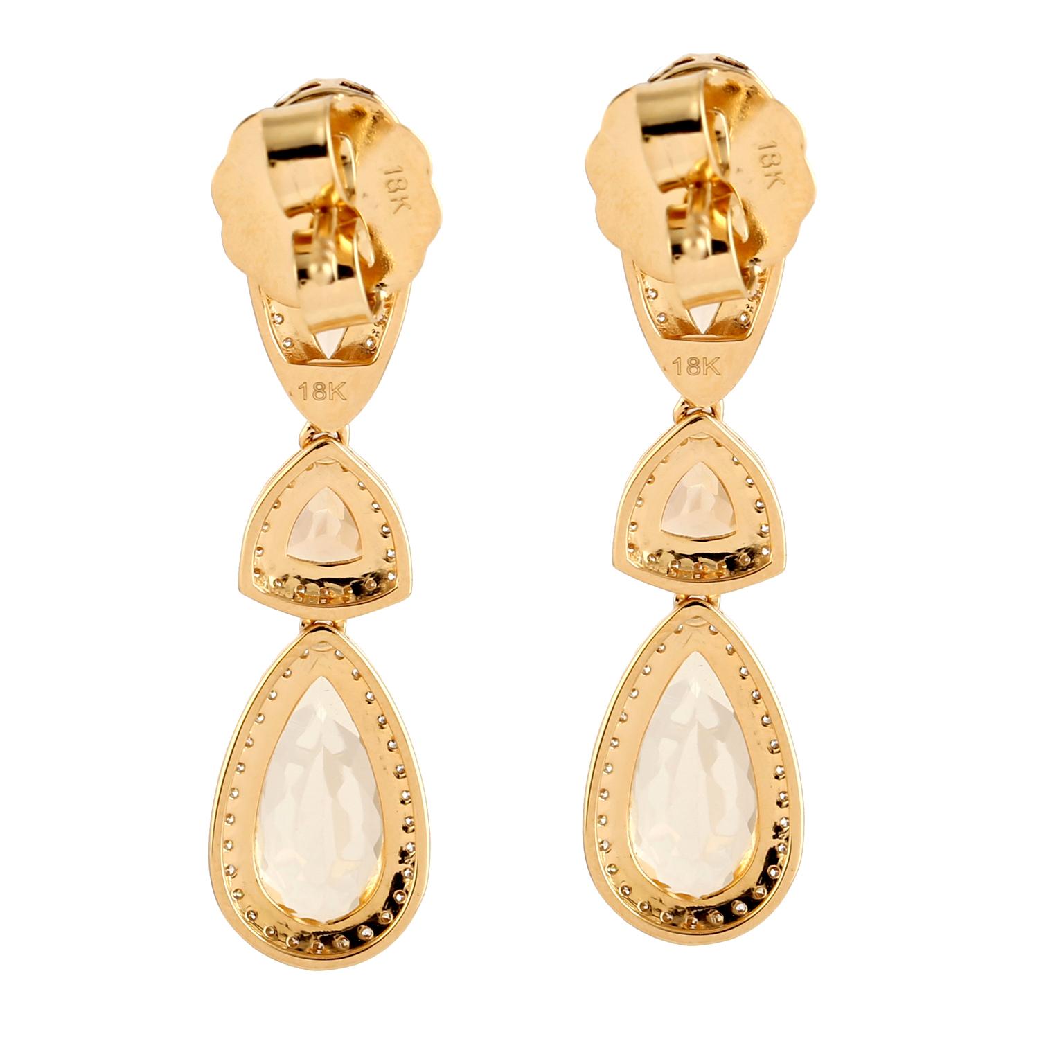 Modern 6.69 Carats Imperial Topaz Diamond 14 Karat Gold Tiered Drop Earrings For Sale