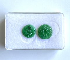 6.69 Carats Zambian Emerald Round Carved 2 Piece for Jewelry Set Natural Gem