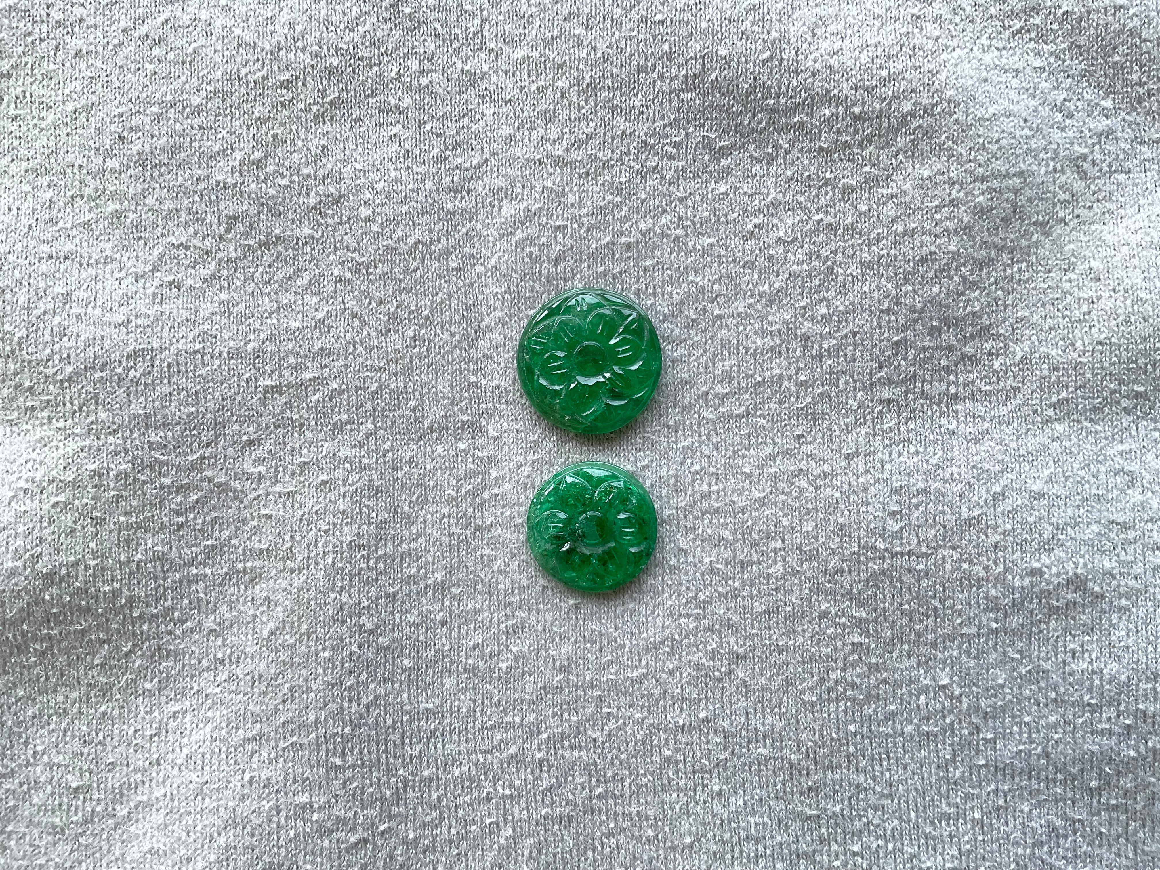 6.69 Carats Zambian Emerald Round Carved 2 Pieces for Jewelry Set Natural Gem Unisexe en vente