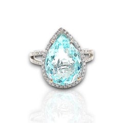 6.69ct PEAR Vivid Neon Blue-Green Copper-Bearing Paraiba Tourmaline RING 18K WG