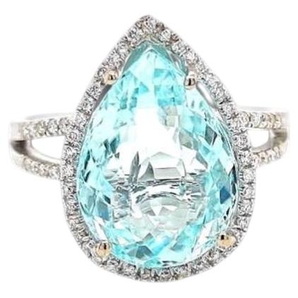 6.69ct PEAR Vivid Neon Blue-Green Copper-Bearing Paraiba Tourmaline RING 18K WG For Sale
