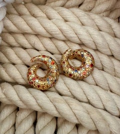6.69cts Multicolored Sapphires and 18kt Gold Stud Earrings
