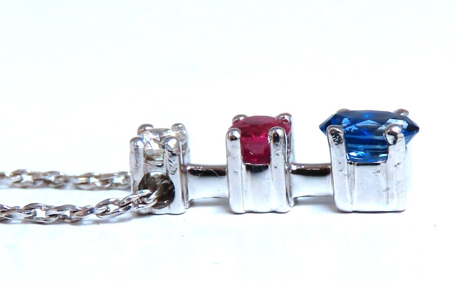 .66 Carat Natural Blue Sapphire Ruby Diamond Dangle Pendant 14 Karat For Sale 1