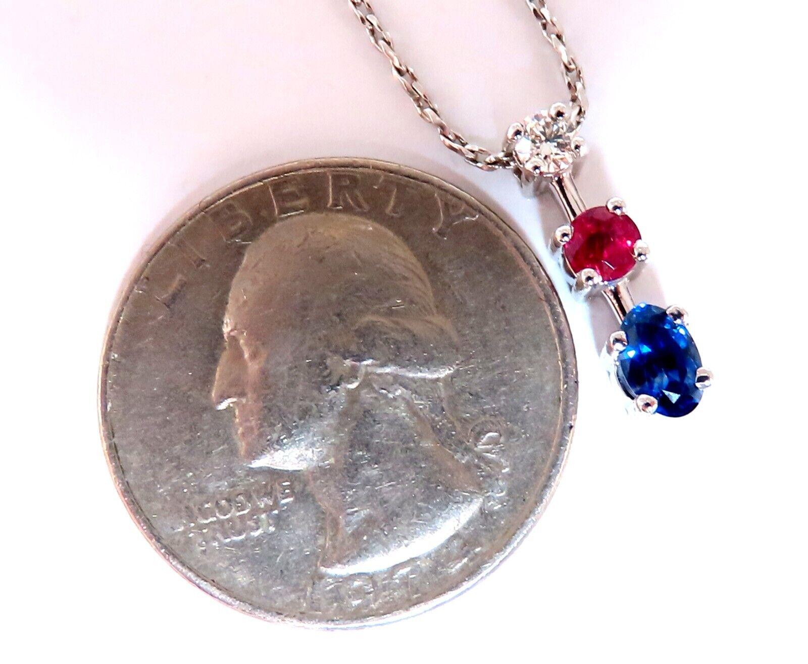 .66 Carat Natural Blue Sapphire Ruby Diamond Dangle Pendant 14 Karat For Sale 2