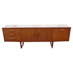 Mid Century Teak Side Board Credenza with Sleigh Base