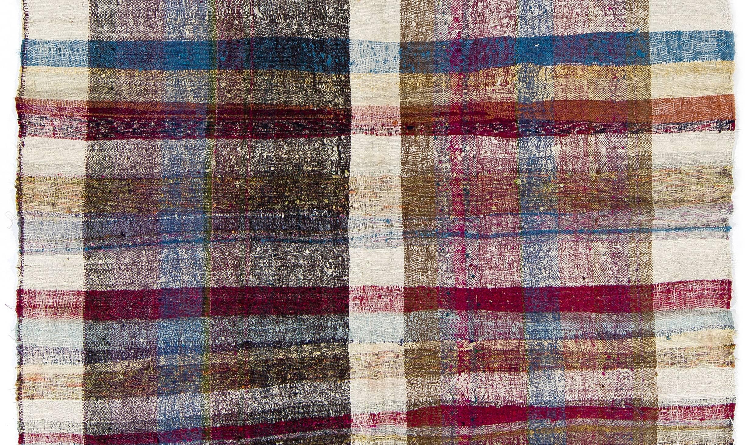 Turkish 6.6x10 Ft Colorful Stripes Hand-Woven Vintage Cotton Rag Kilim, Reversible