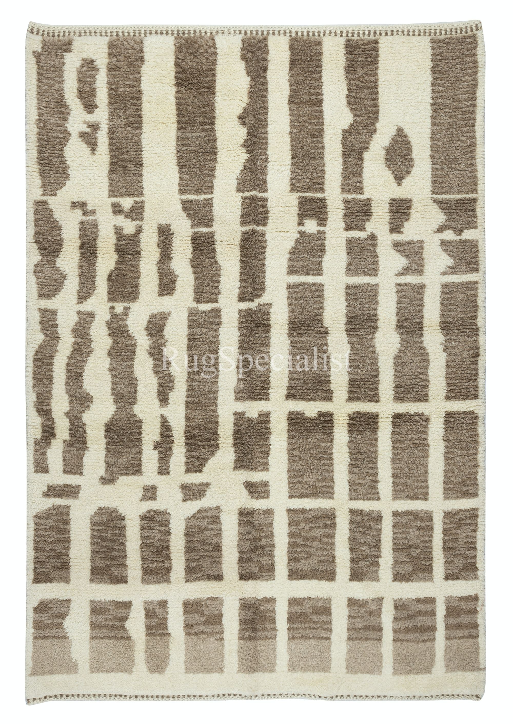6.6x10 Ft Contemporary Handmade Tulu Rug Made of Natural Brown & Beige Wool