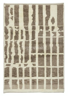 Tappeto Tulu 6.6x10 Ft contemporaneo fatto a mano in lana naturale marrone e beige