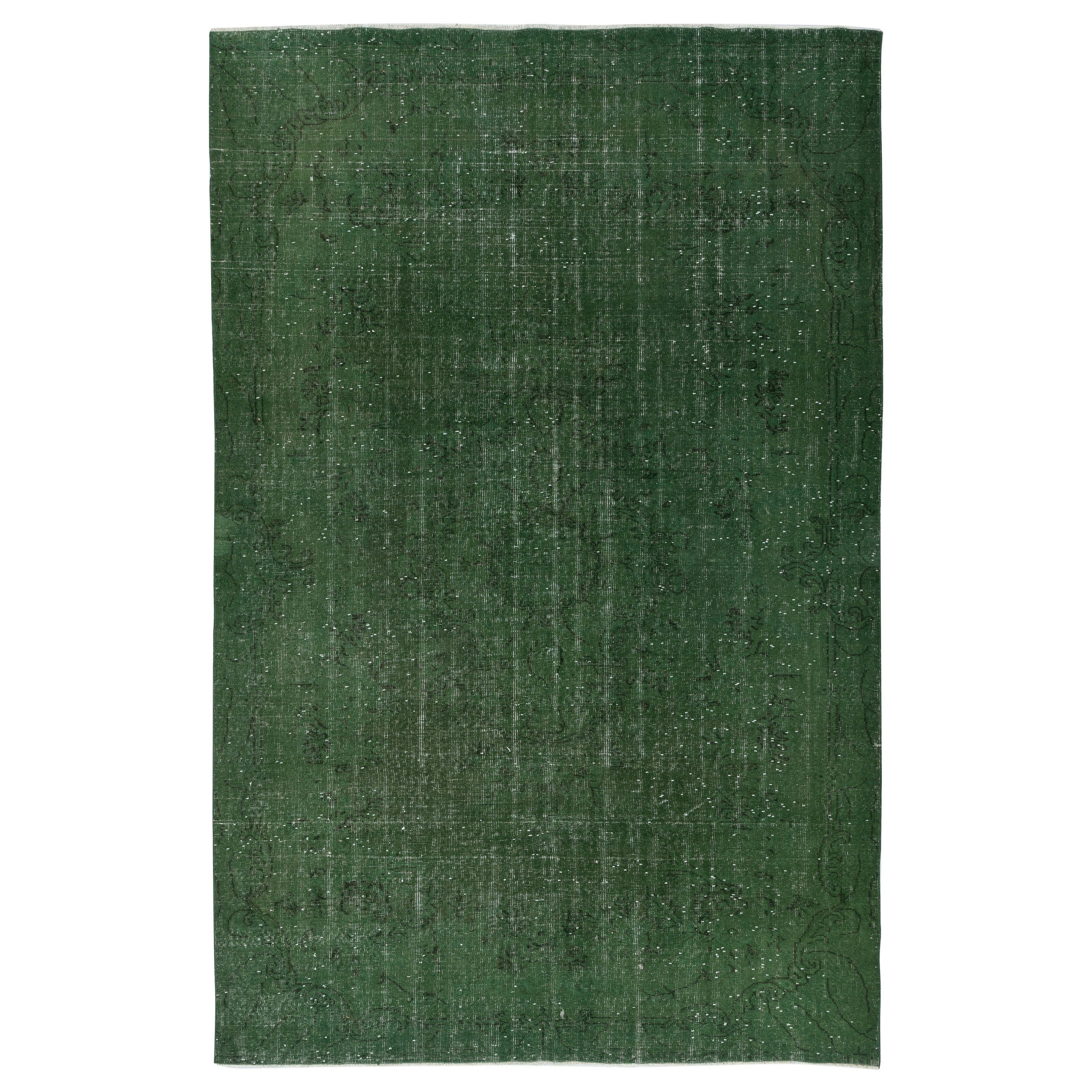 Tappeto turco 6.6x10 Ft fatto a mano. Tappeto vintage sovratinto verde per la casa moderna