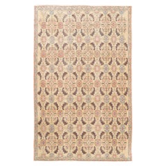 6.4x10 Ft Mid-Century Hand-knotted Anatolian Floral Art Deco Wool Area Rug