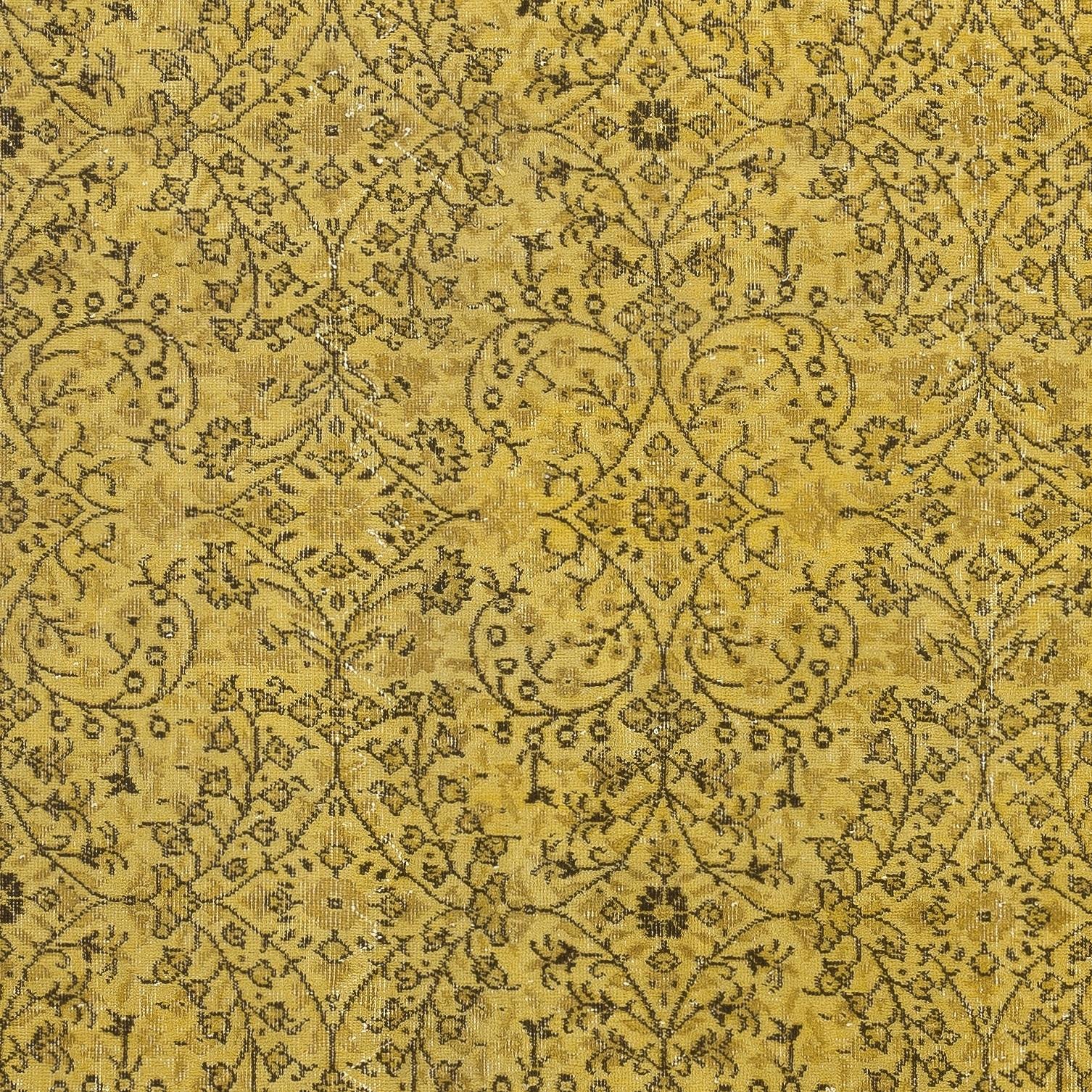 Mid-20th Century 6.6x10 Ft Modern Handmade Turkish Floral Patterned Area Rug in Yellow Color For Sale