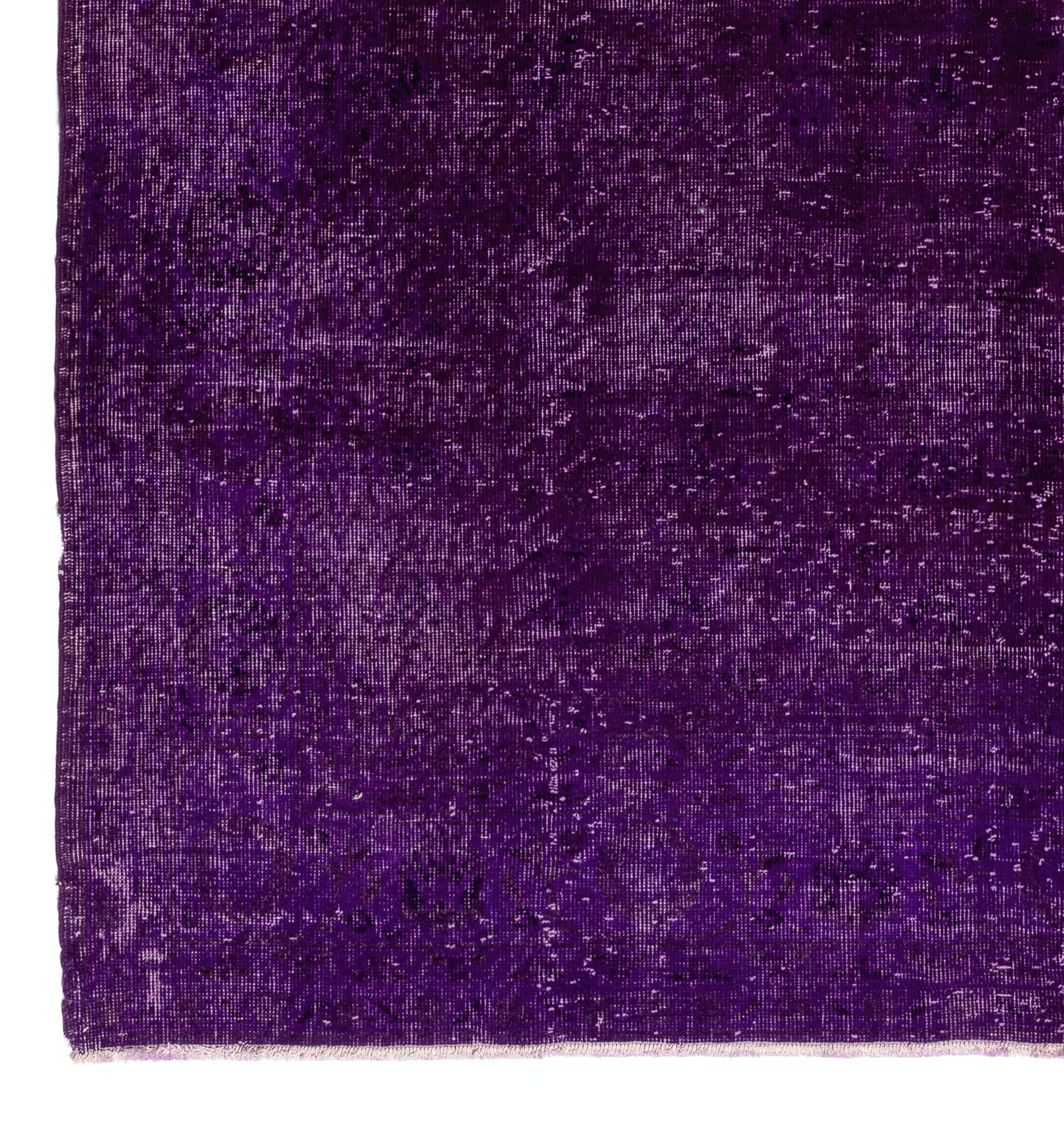 6.6x10 Ft Solid Purple Color Over-Dyed Vintage Handmade Rug, Wool Turkish Carpet In Good Condition In Philadelphia, PA